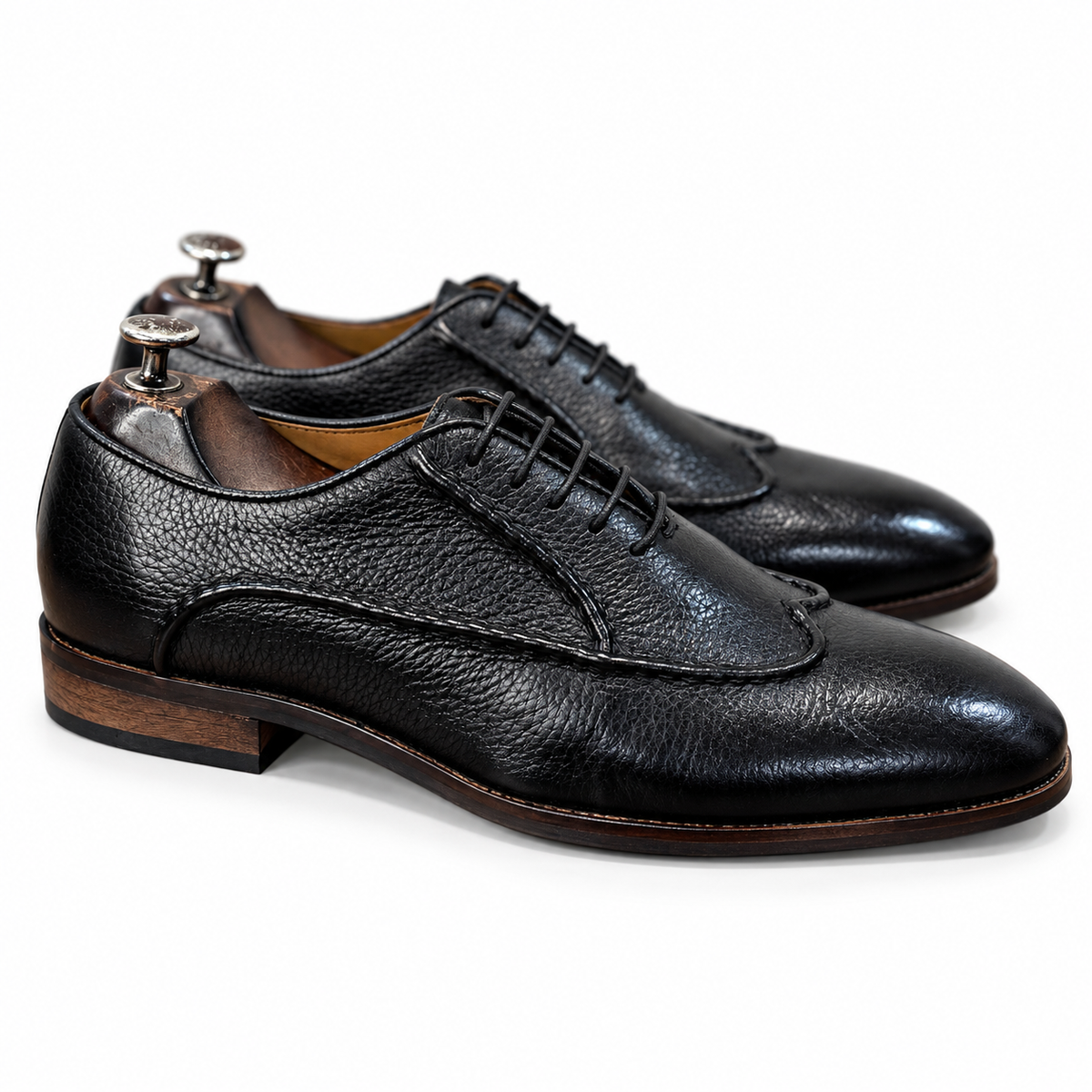 Nero Grain Black Leather Oxfords
