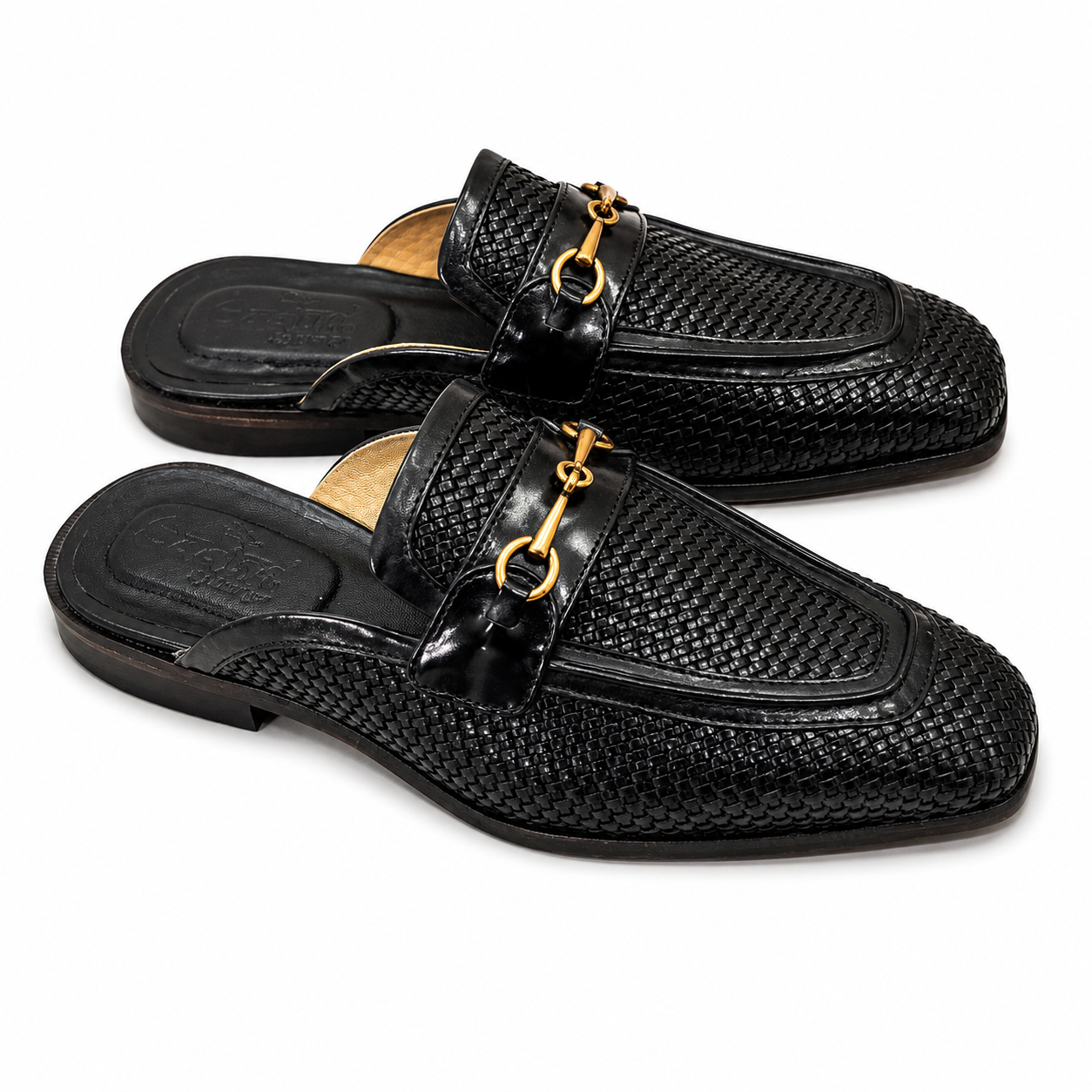 Noir Equestrian Woven Horsebit Mules