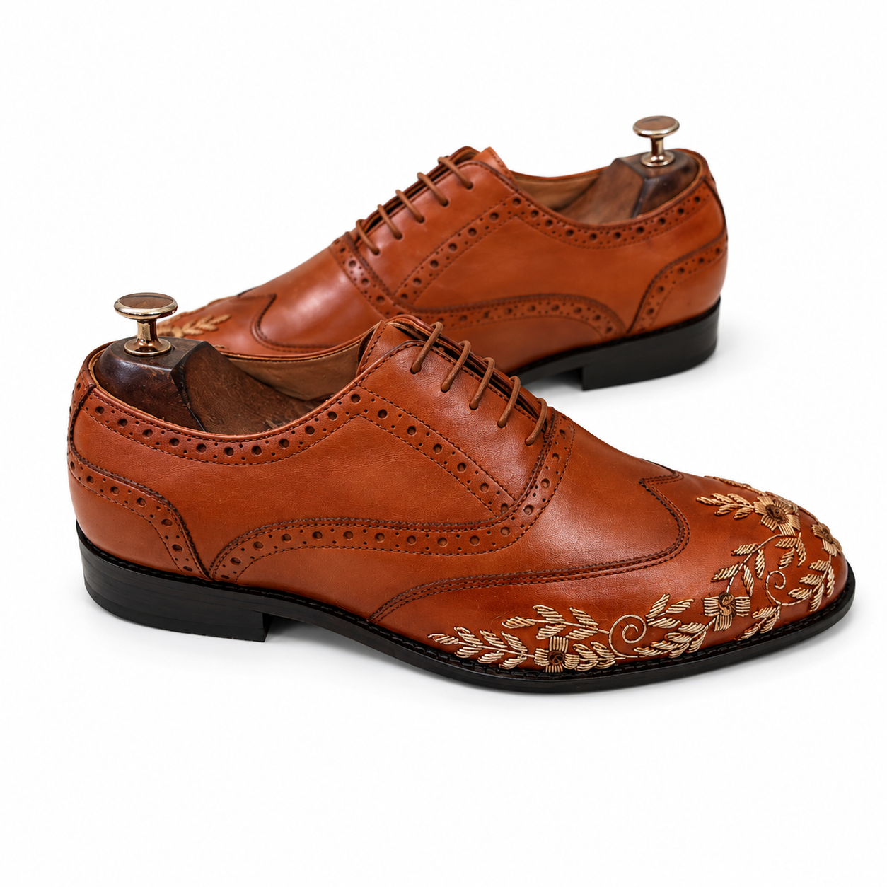 AURELIO COGNAC Embroidery Oxfords