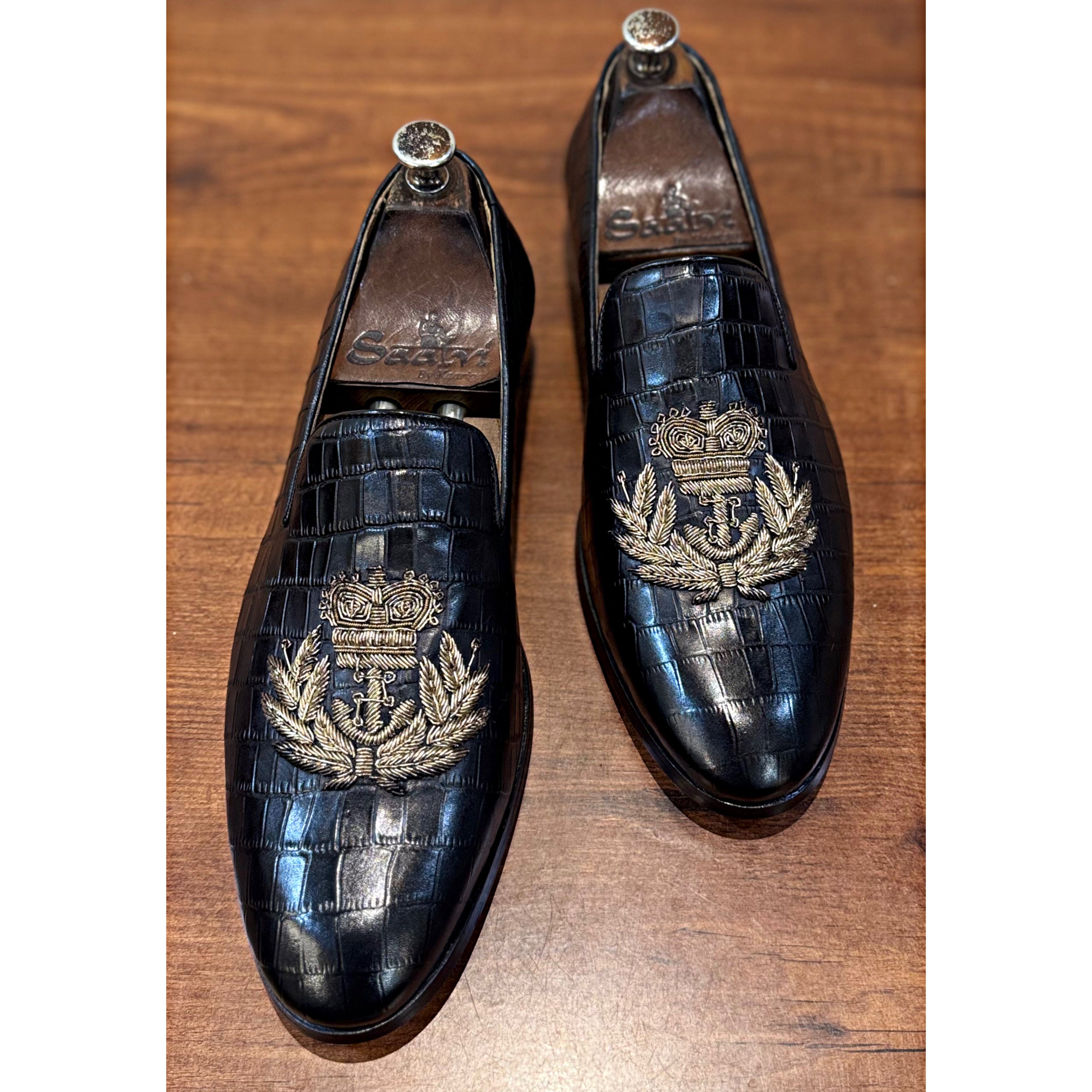 Black Croco With Crown Embroidery