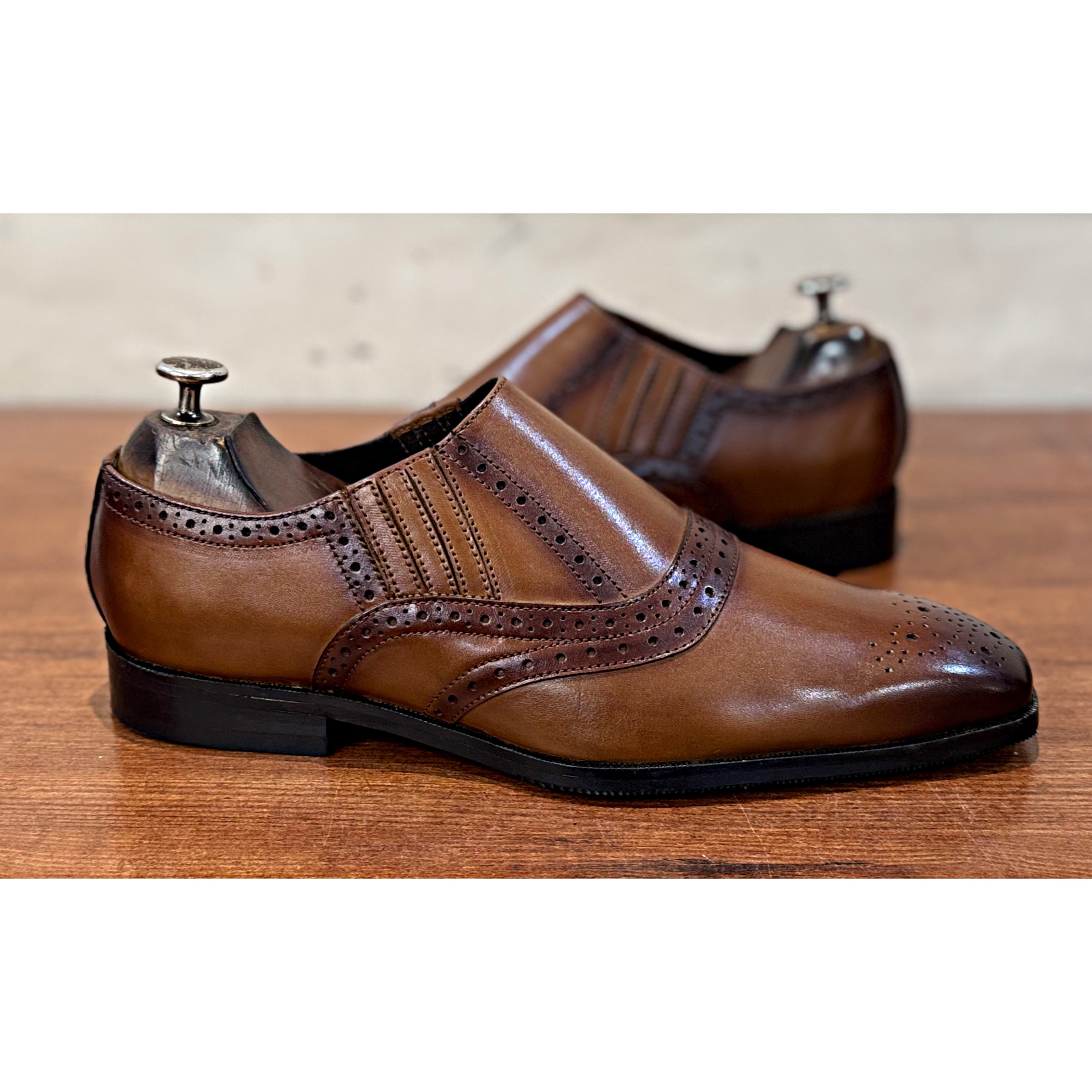Cognac Slip-on Genuine Leather Loafer with Medallion Style