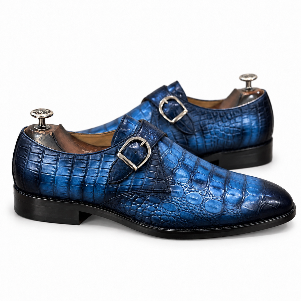 Sapphire Blue Croc-Embossed Monk Strap