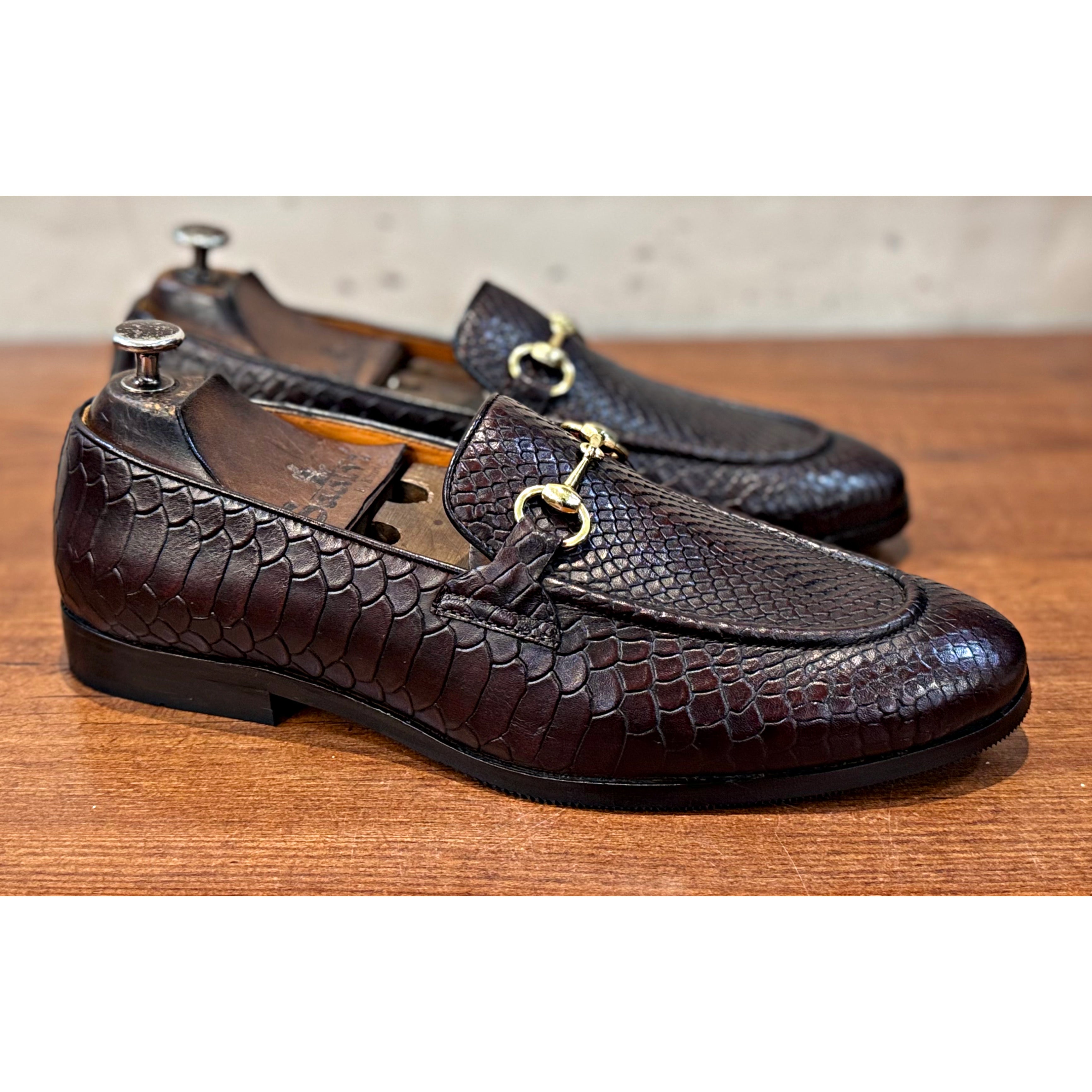 Python Embossed Horsebit Loafers Brown