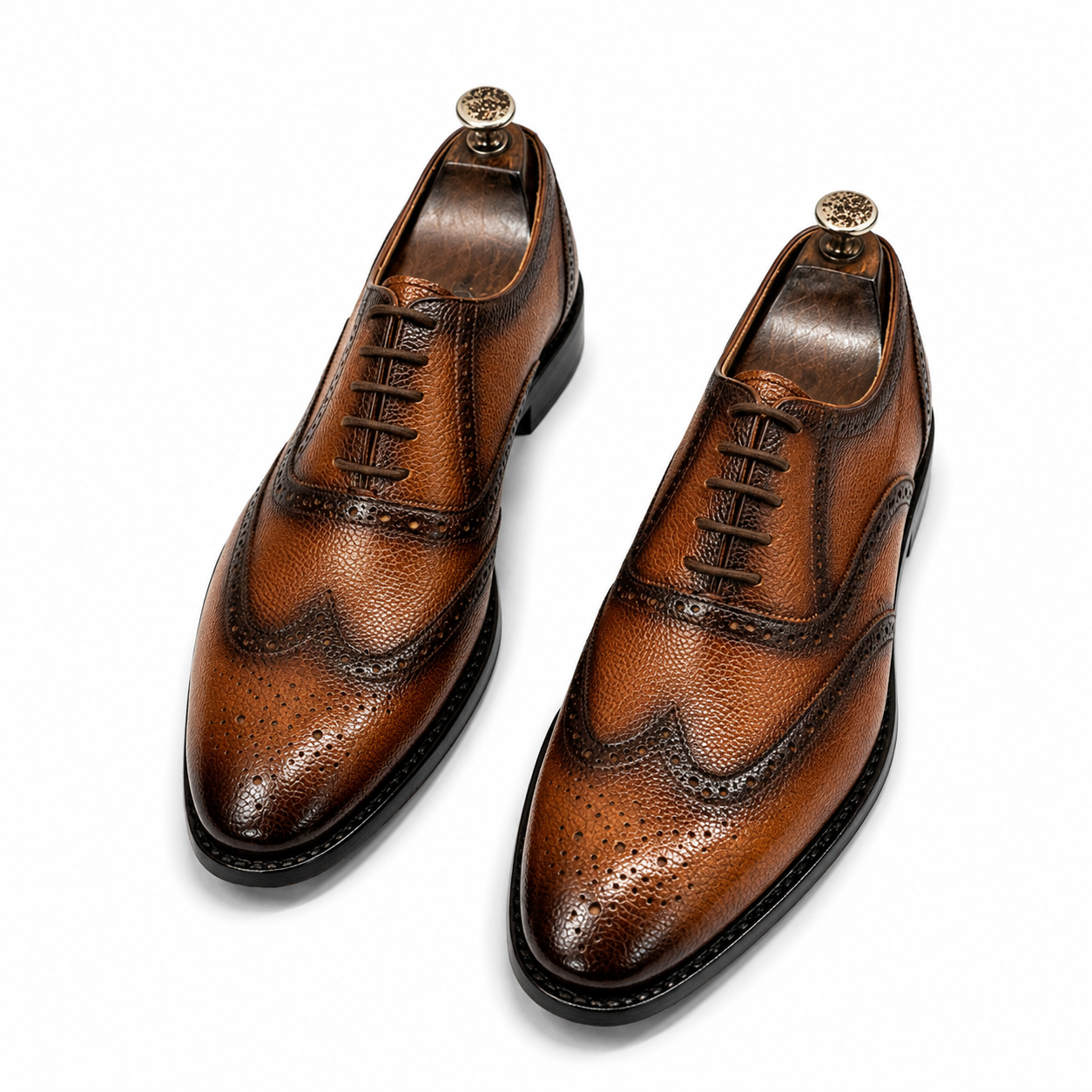 Burnished Wingtip Brogue Shoes – Brown