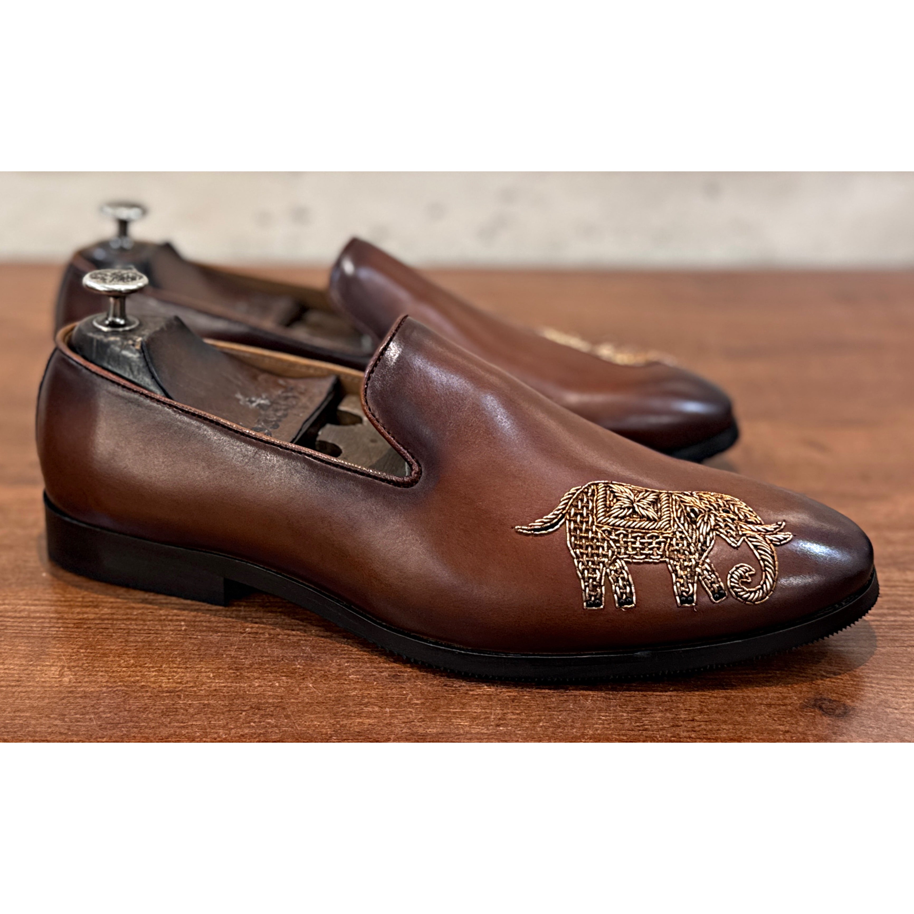 The Maharaja Elephant Slipper – Brown Luxury Embroidered Loafers