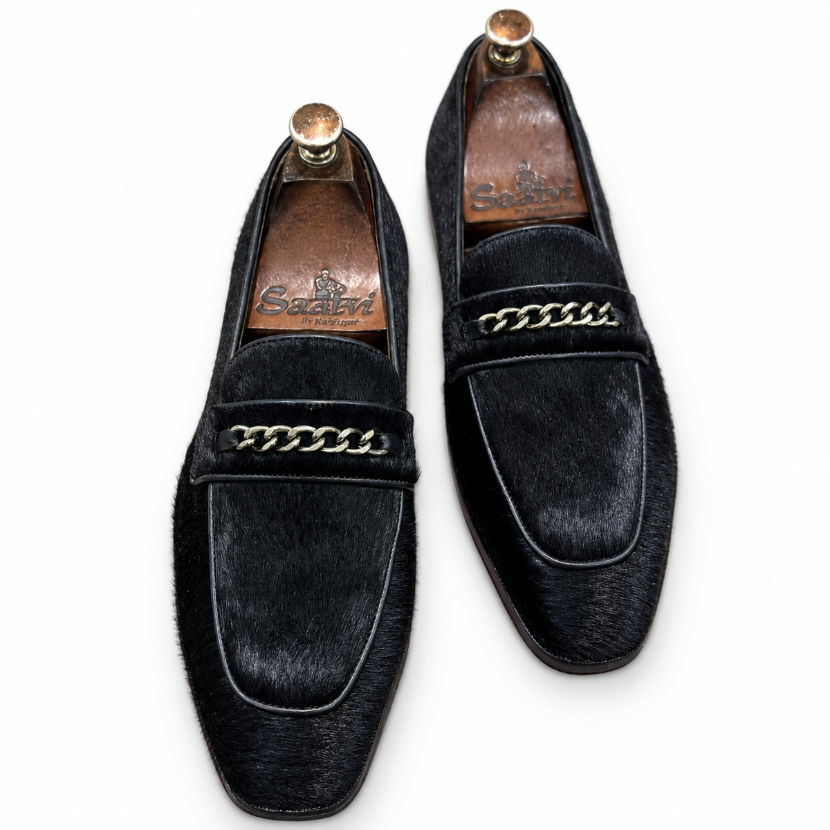 Black Hair-On Chain Loafers for Men