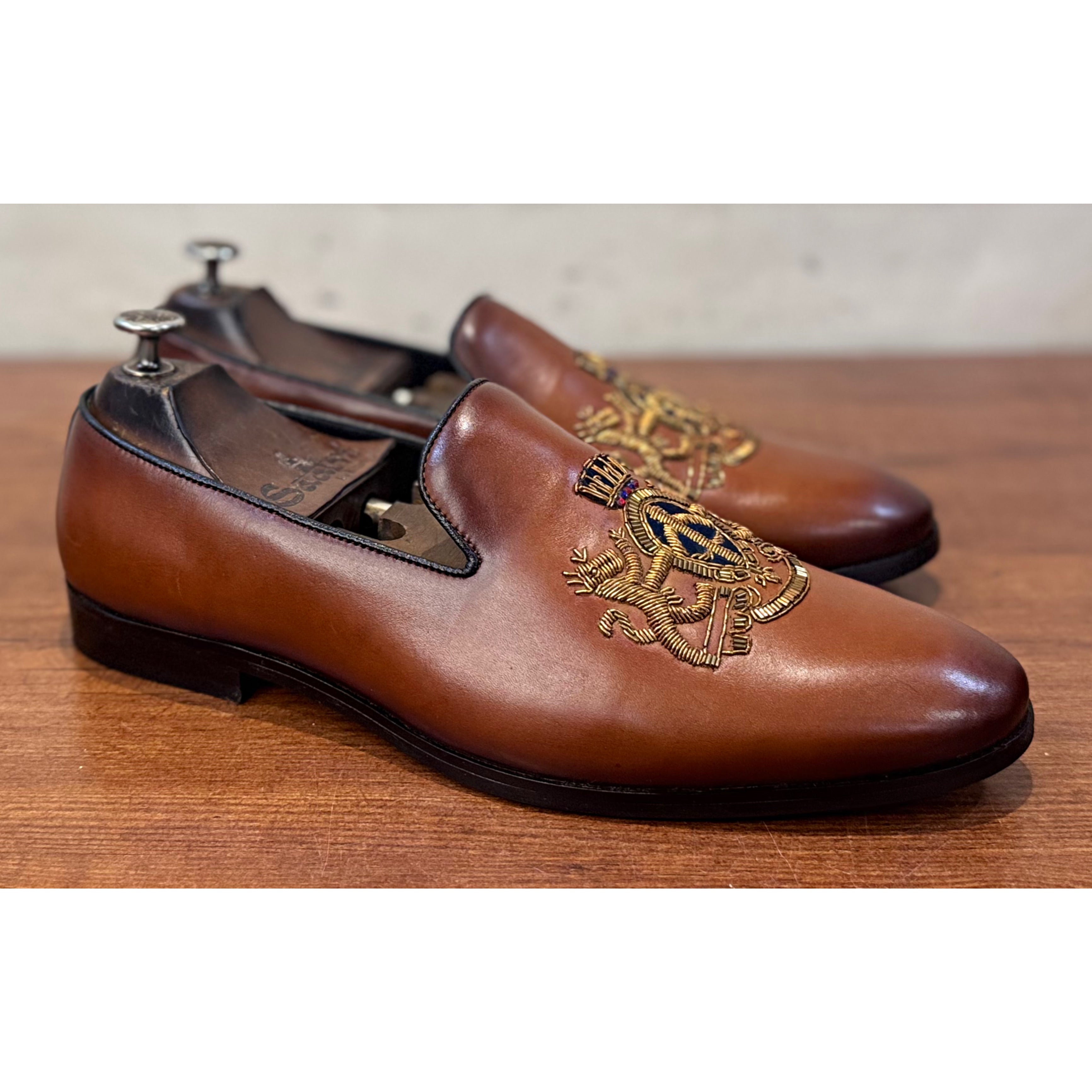 Royal Hand Zardosi Slipons Tan