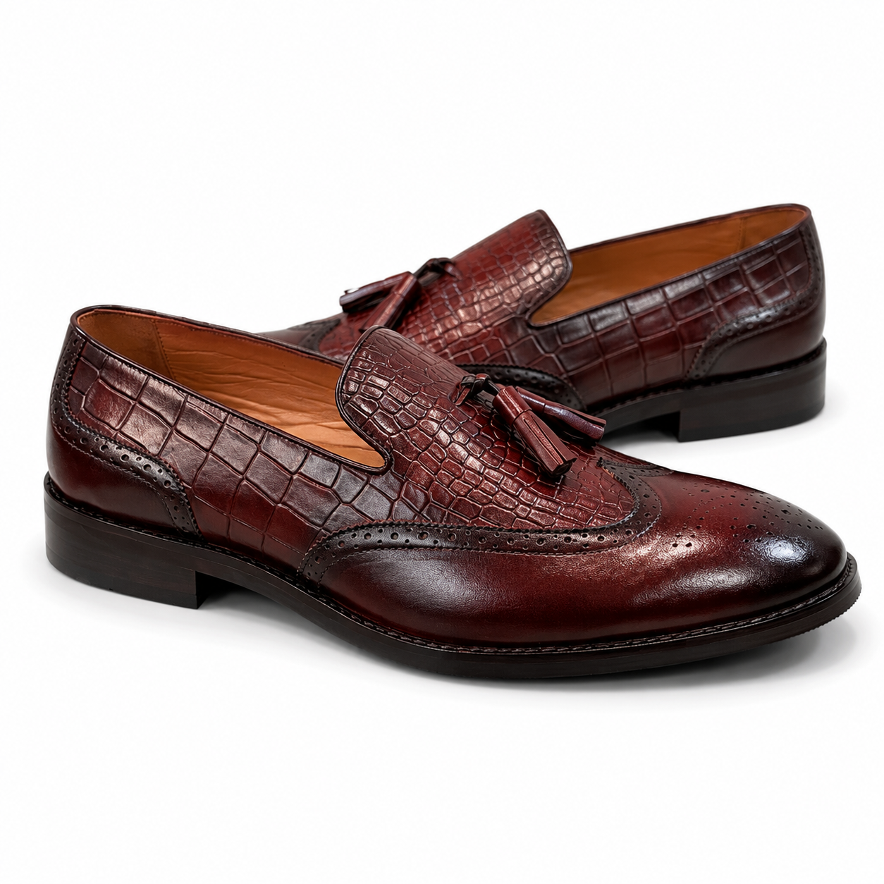 Bordeaux Croc Tassel Brogue Loafers