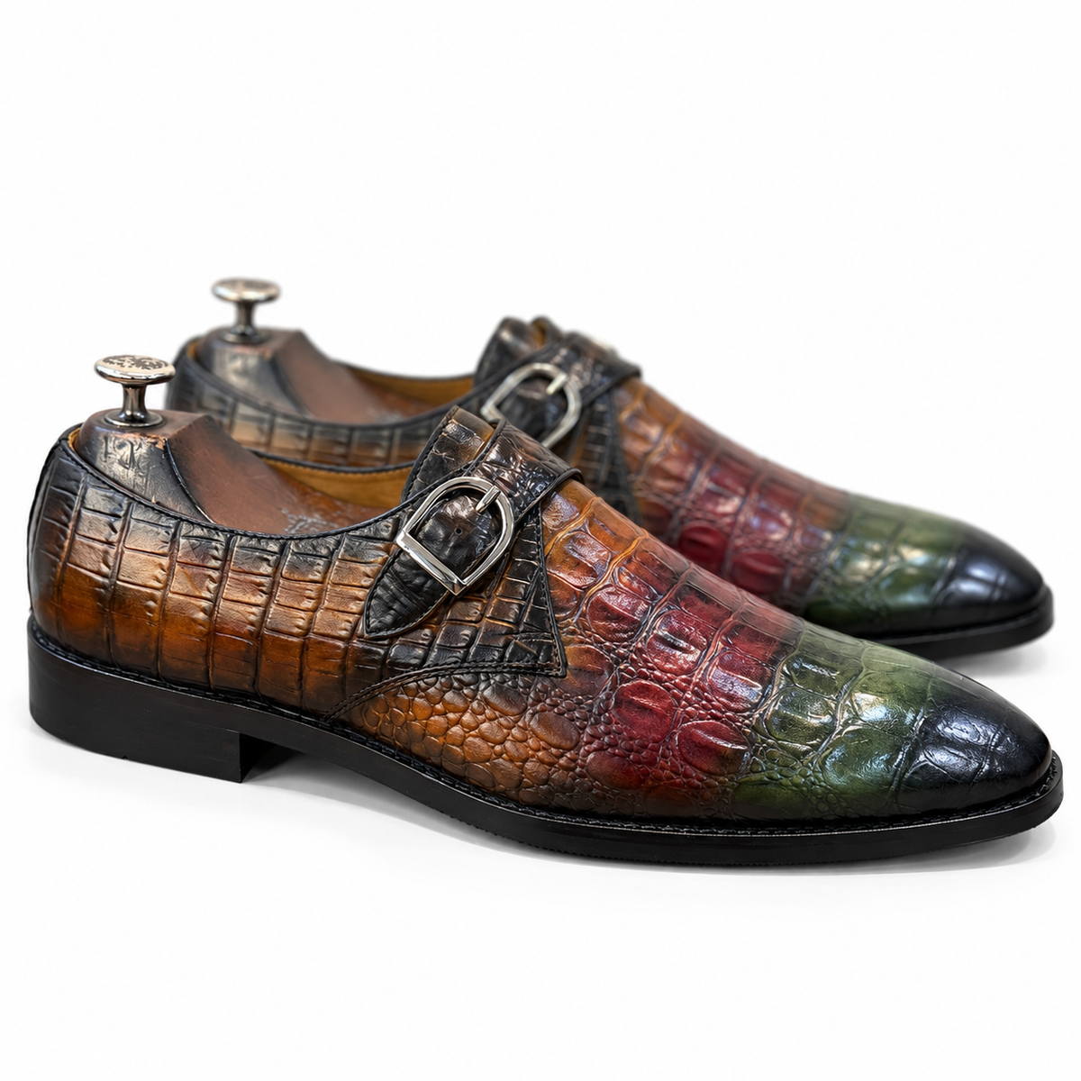 Regent Spectrum Croco Double Monk Strap Shoes