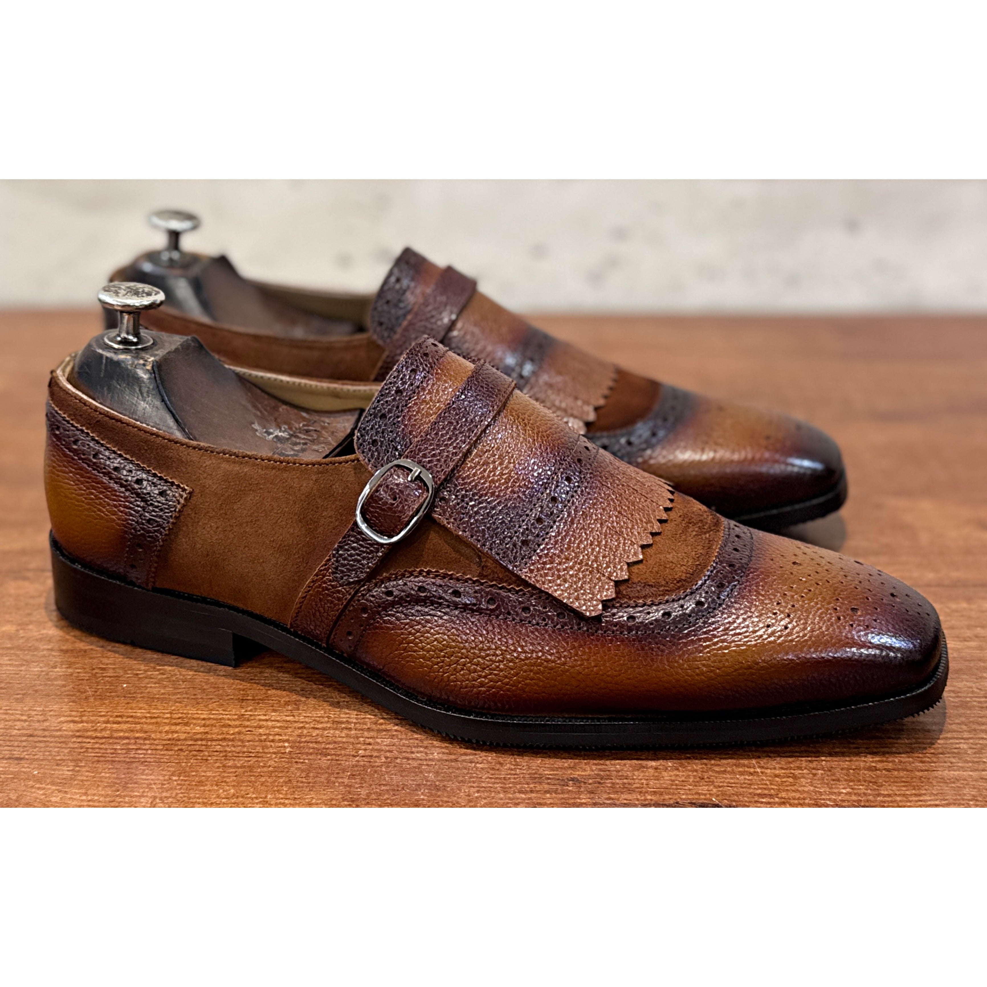 The Sovereign Monk – Handmade Two Tone Brown Monk Strap Loafers