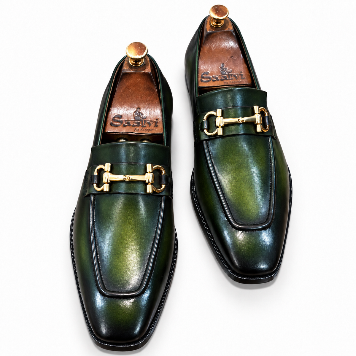 Verde Royale Gold Horsebit Loafers