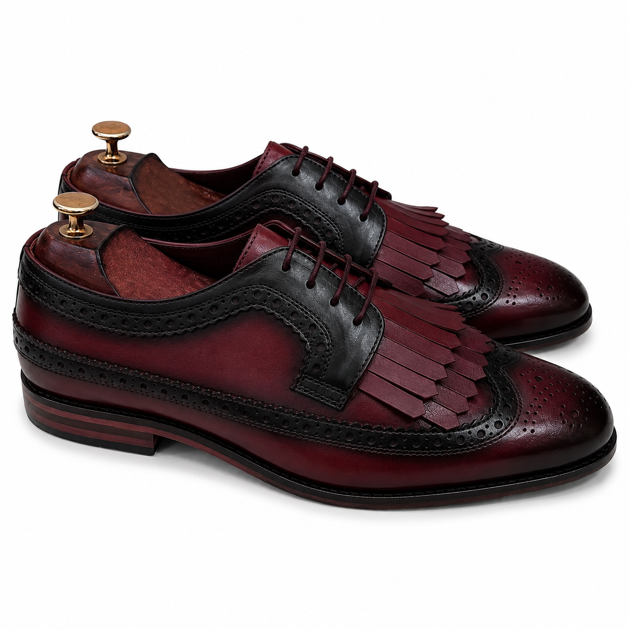 Imperial Kiltie Longwing Oxfords – Bordeaux Hand Patina Luxury Brogue Dress Shoes for Men