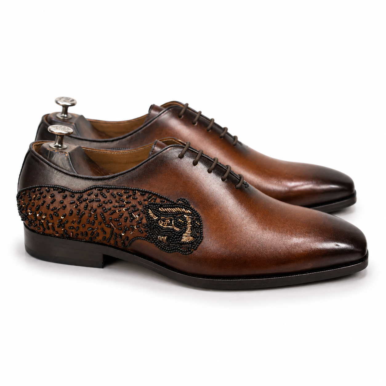 Imperial Panther Hand-Embroidered Luxury Leather Oxford Shoes for Men
