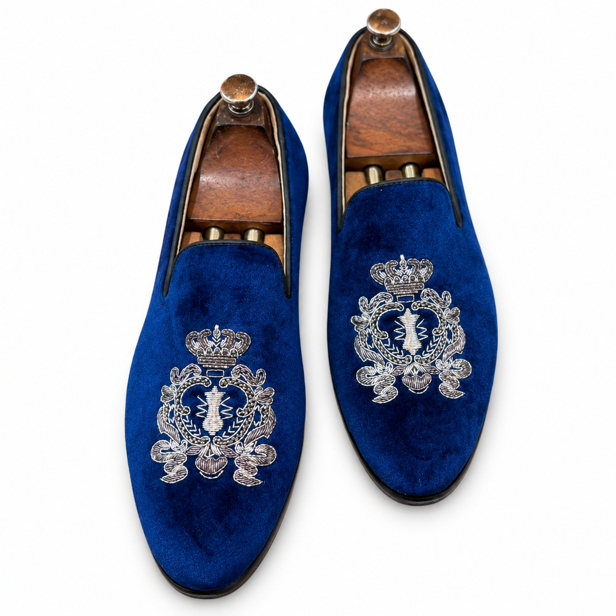 Blue Velvet Embroidery Slipons