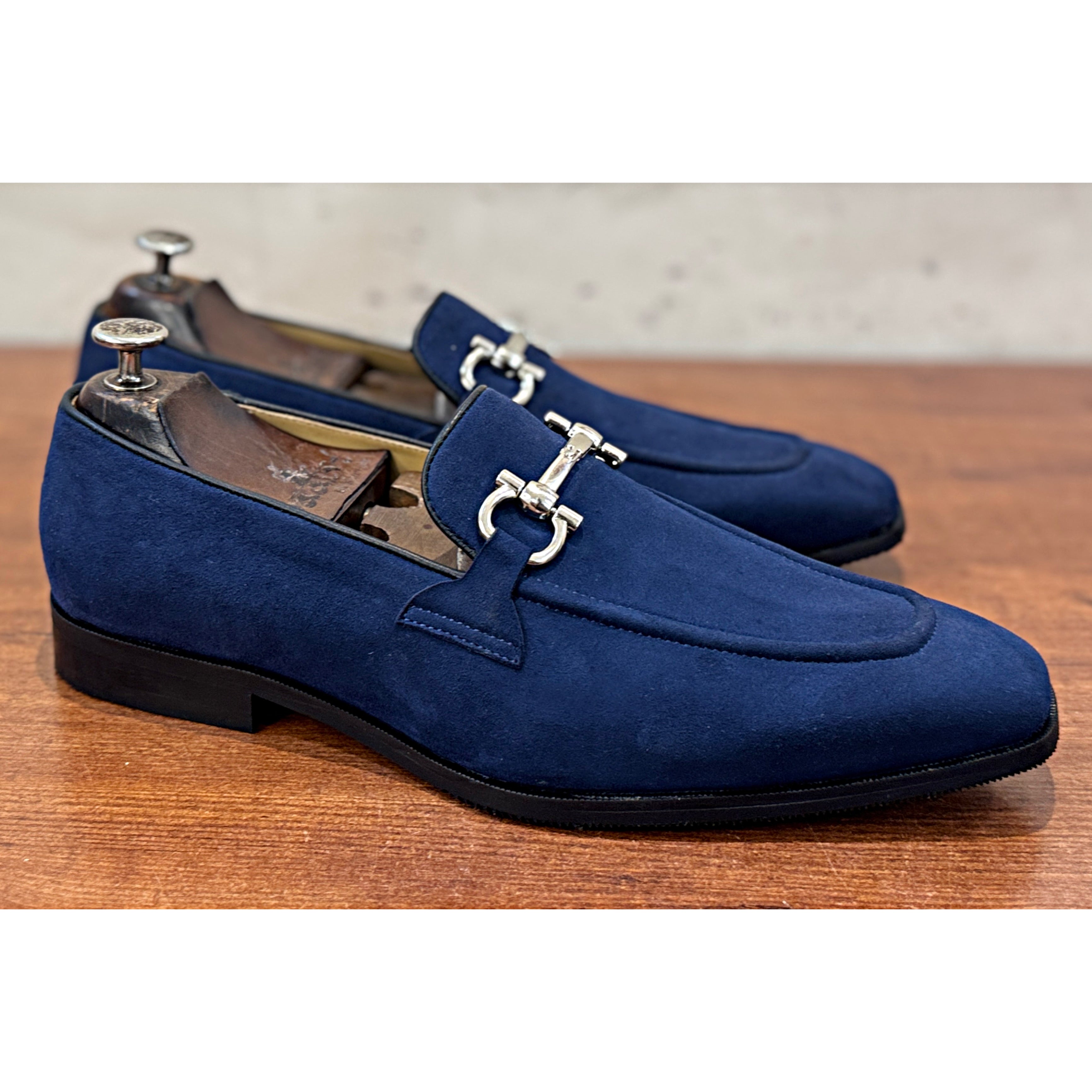 Suede Horsebit Loafers – Navy Blue