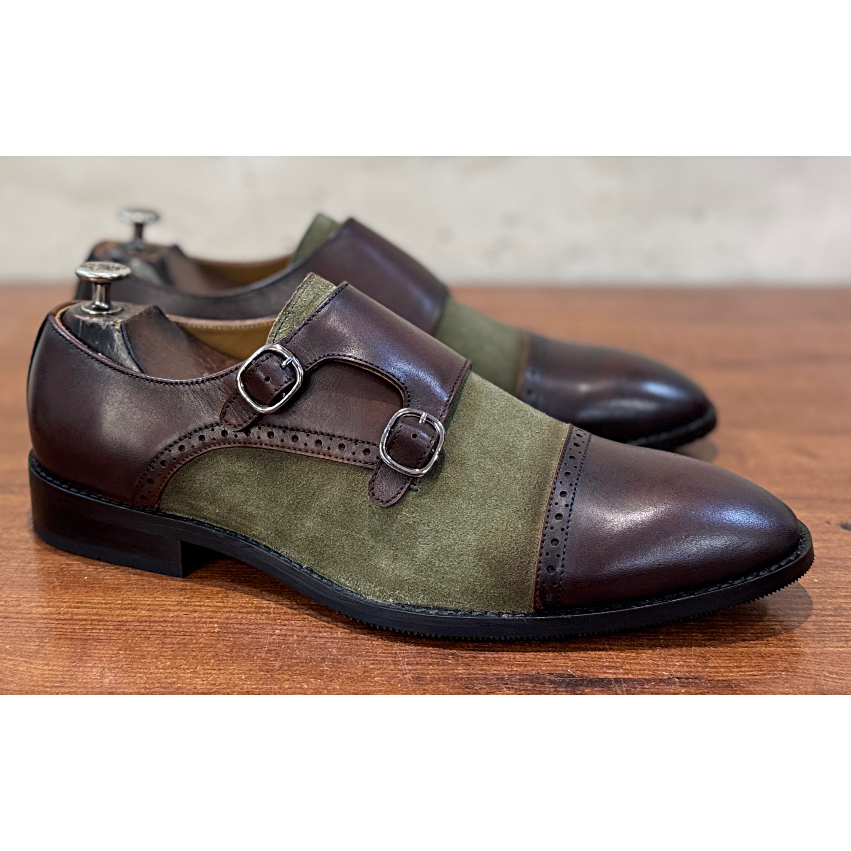 Windsor Heritage Double Monk – Olive Suede & Espresso Brown