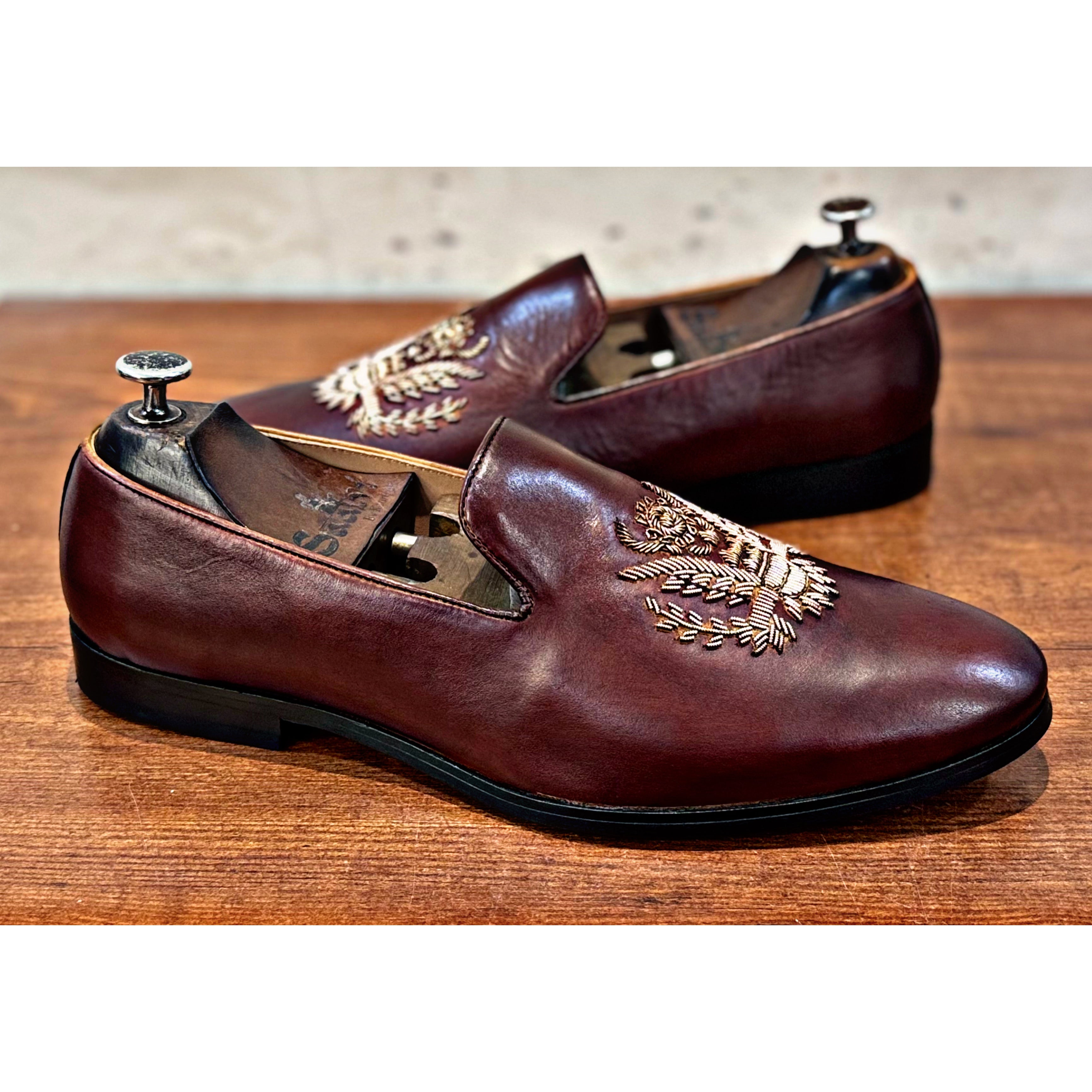 Eagle Brown Hand Zardosi Embroidery Slipon