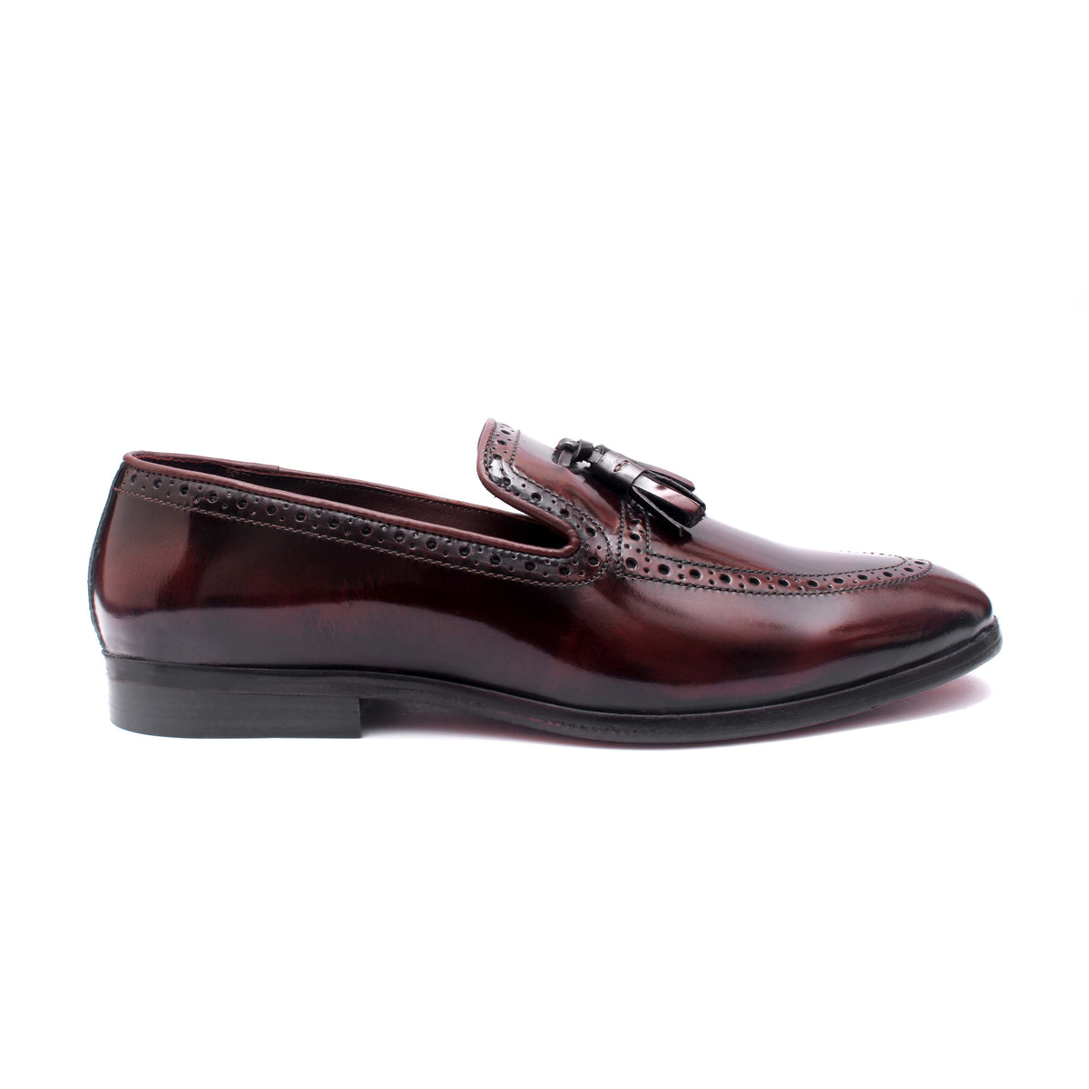 Valmont Bordeaux Hand-Patina Brogue Tassel Loafers