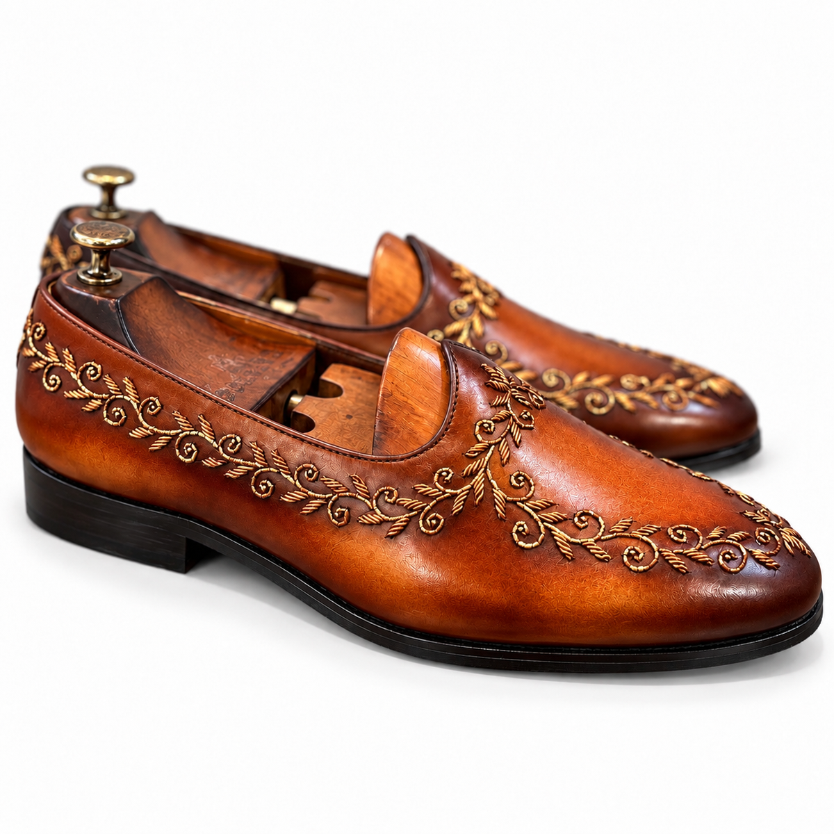 Raja Cognac Embroidered Leather Jalsa