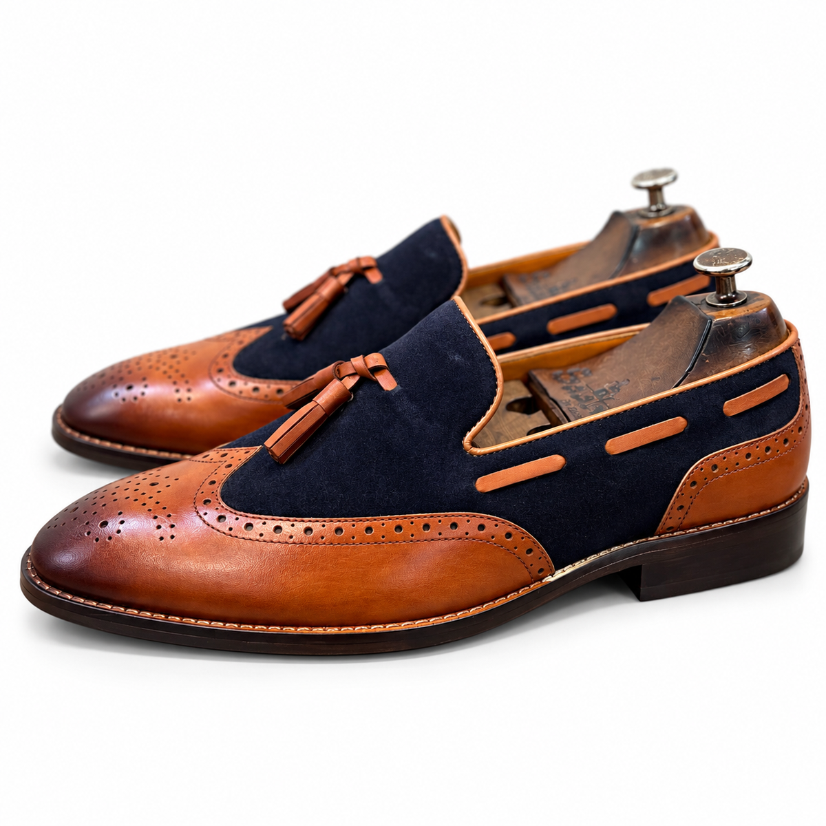 Navy Cognac Sovereign Wingtip Tassel Loafers