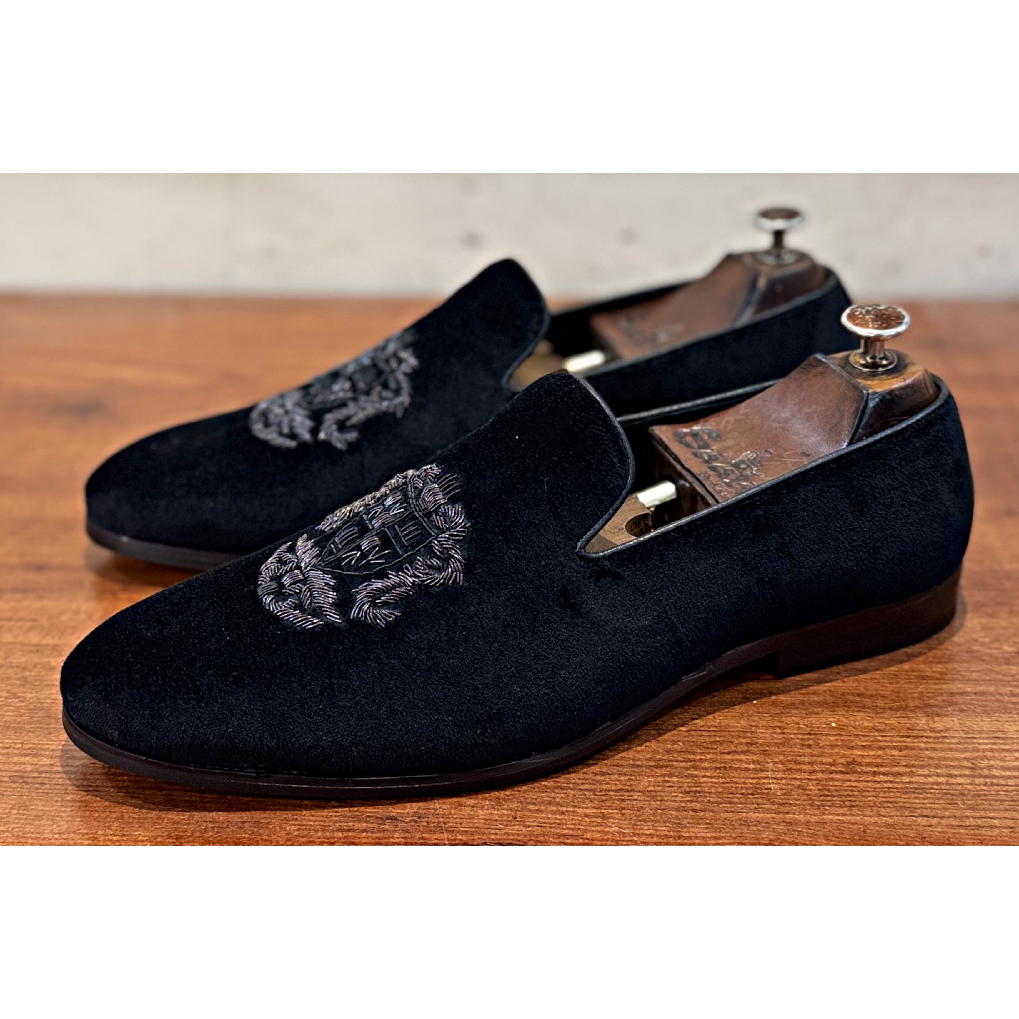 Royal Black Velvet Slipons