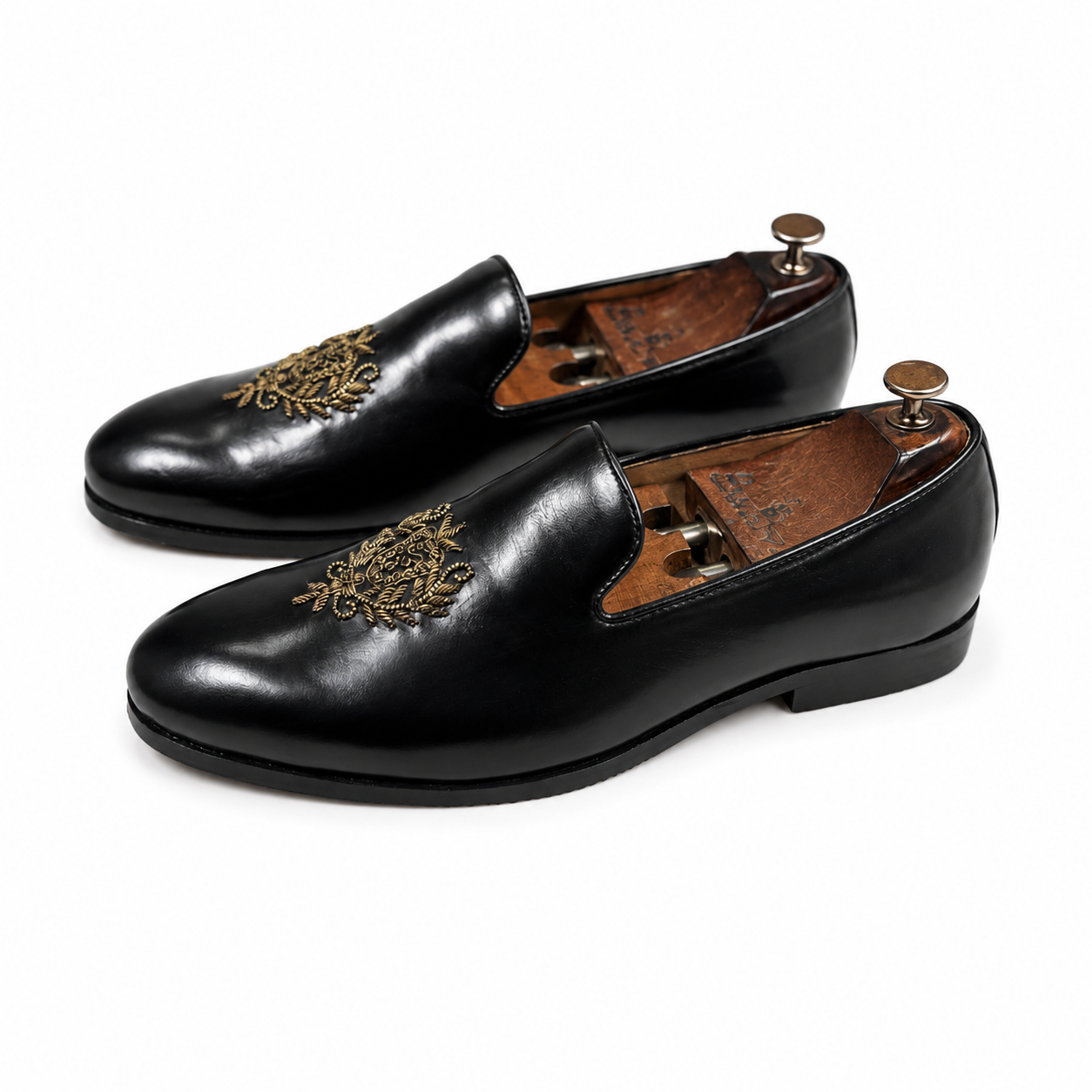 NOIR ROYALE HAND-EMBROIDERED LEATHER LOAFERS