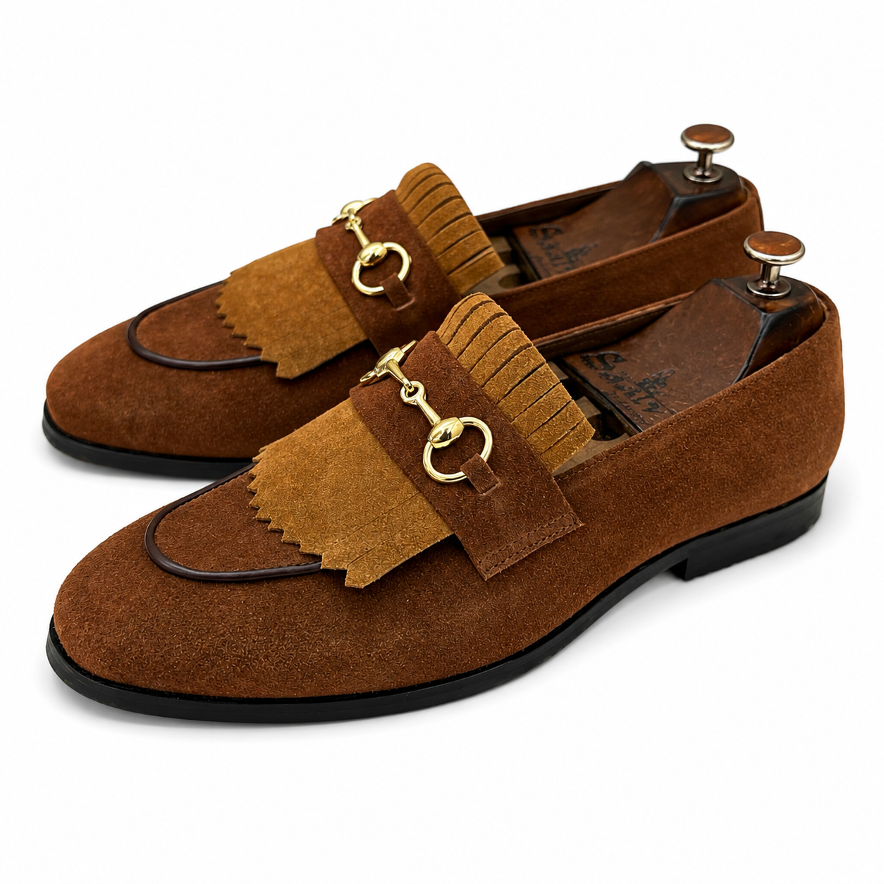 Brown Suede Loafers With Fringes