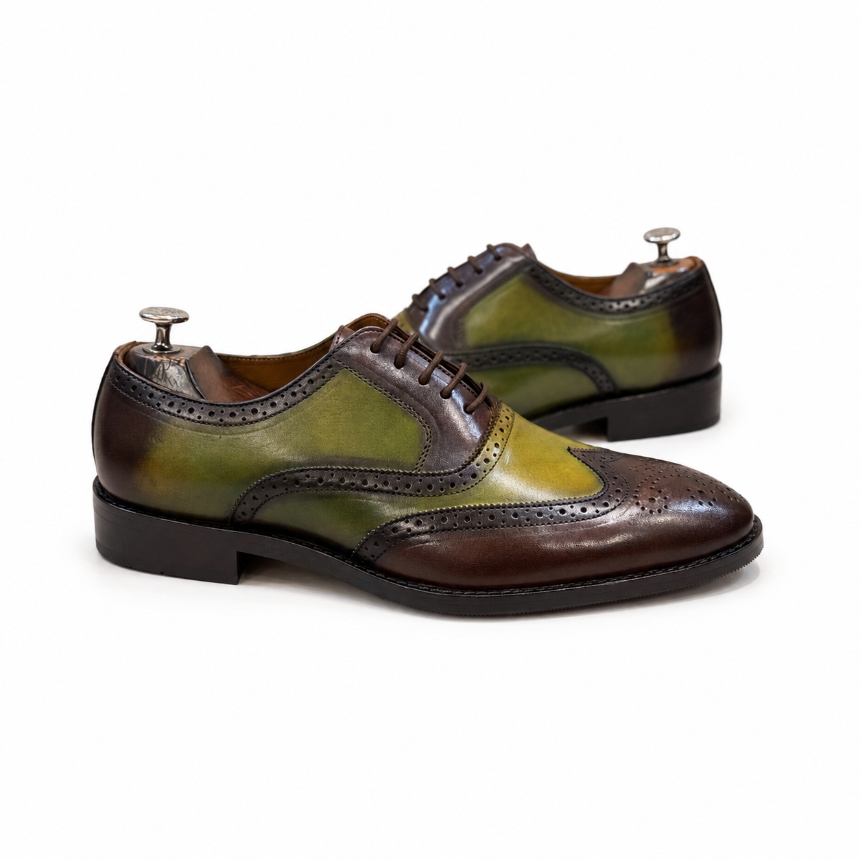 Olive Green & Brown Wingtip Brogue Oxfords