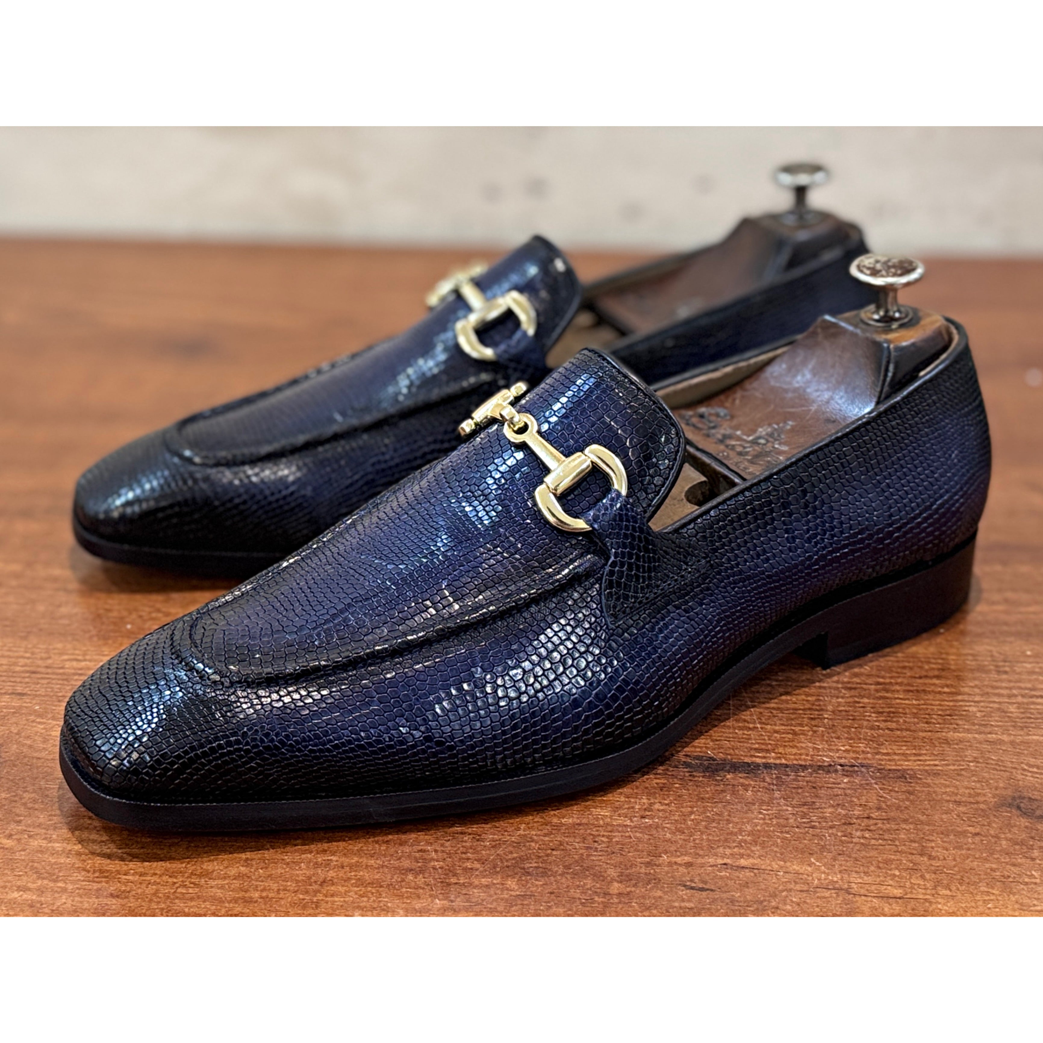 Savoy Spectator Monaco Lizard Horsebit Loafers – Midnight Navy