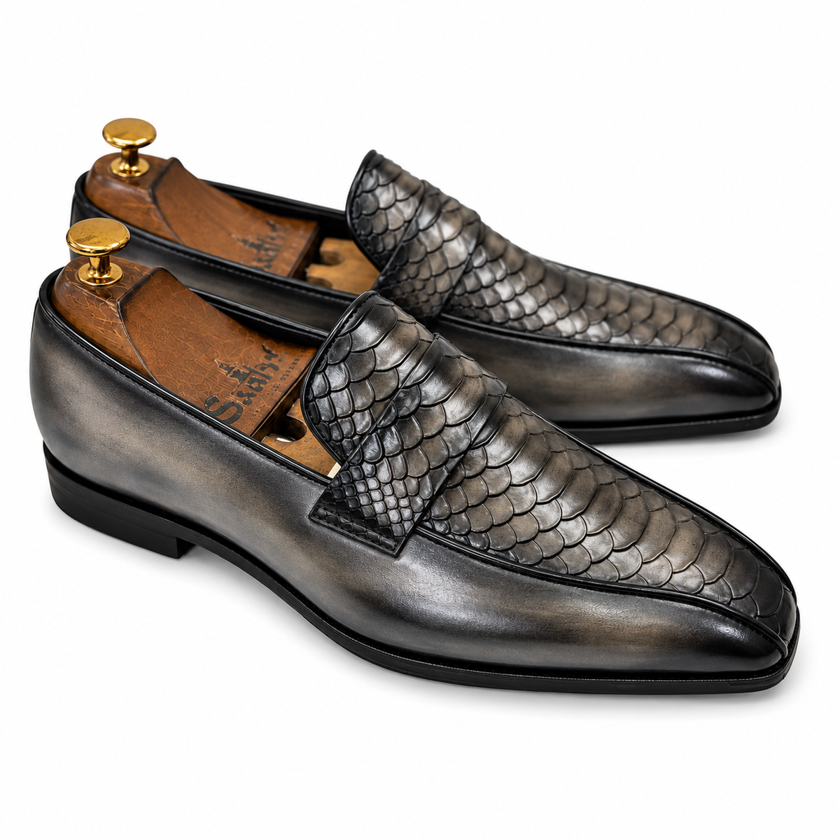 Noir Obsidian Croco Strap Loafers