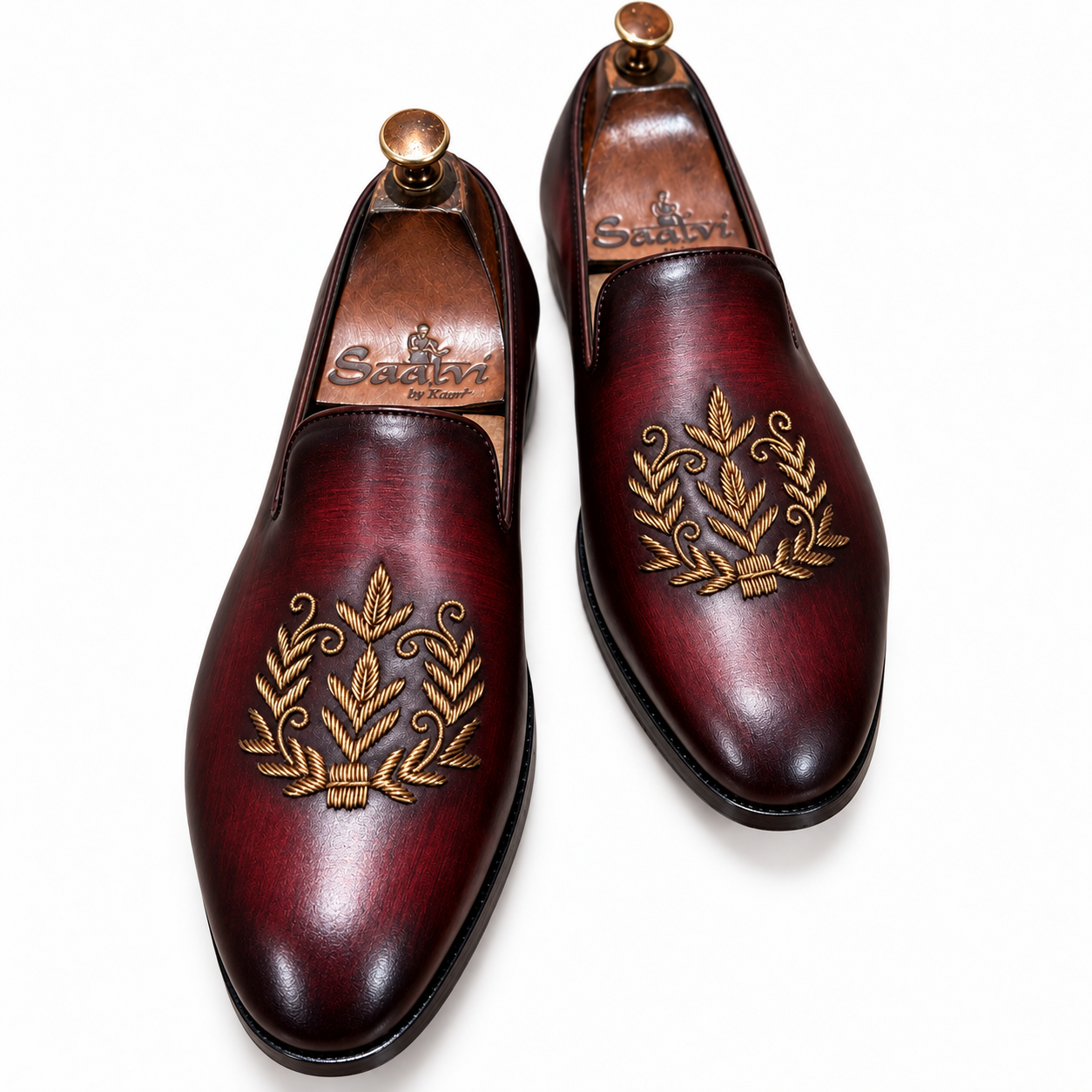 Saalvi Aranya Burgundy Leather Zardosi Loafers