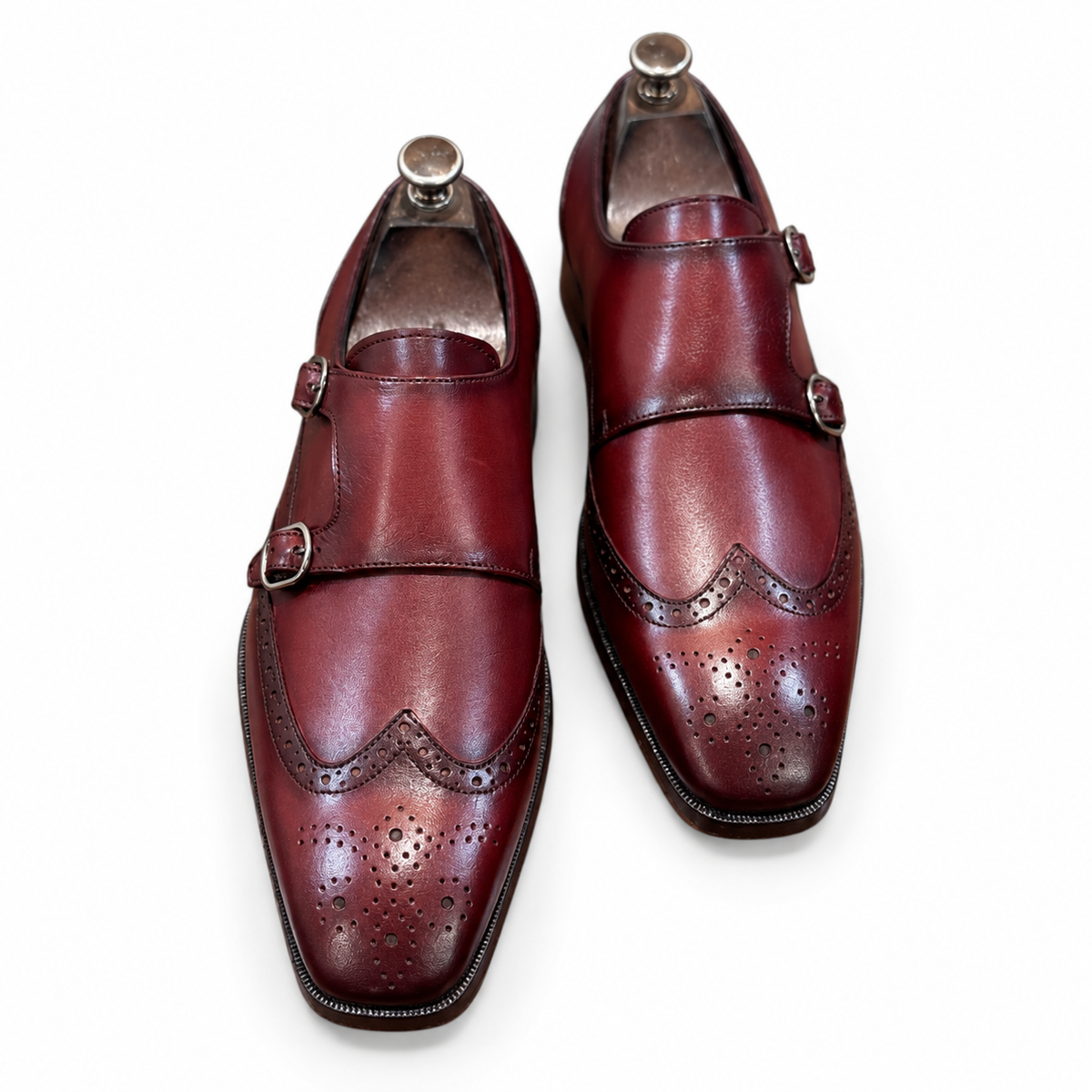 Bordeaux Royale Hand-Patina Double Monk Brogue Shoes