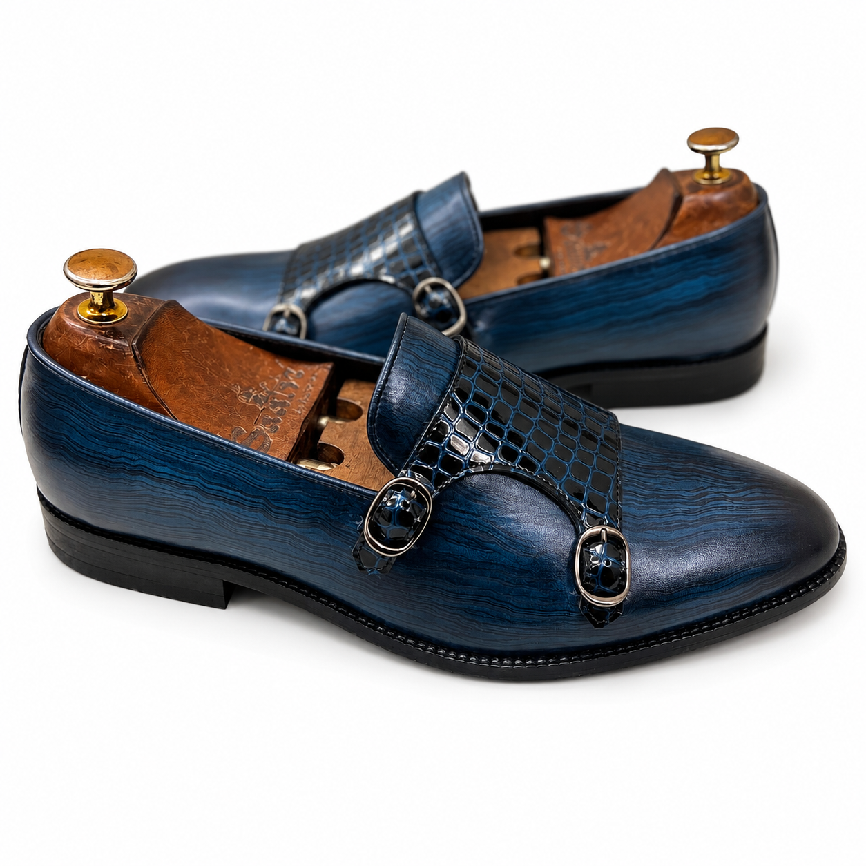 Azure Regent Double Monk Shoes