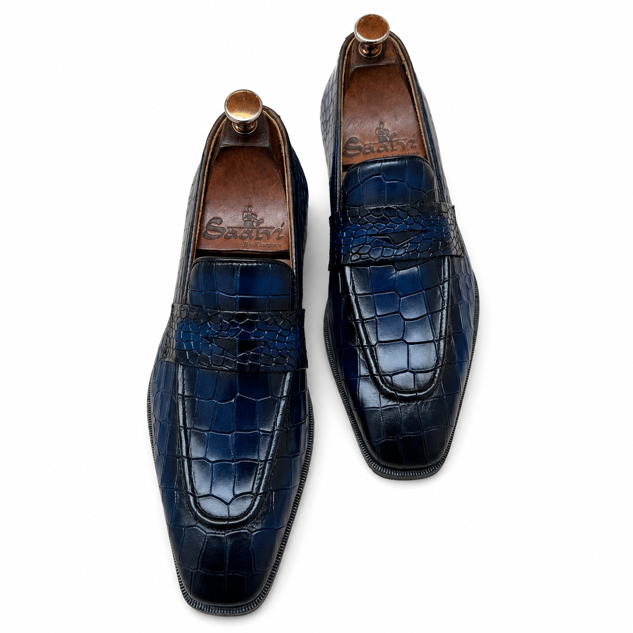 Monarch Azure Croco Penny Loafers