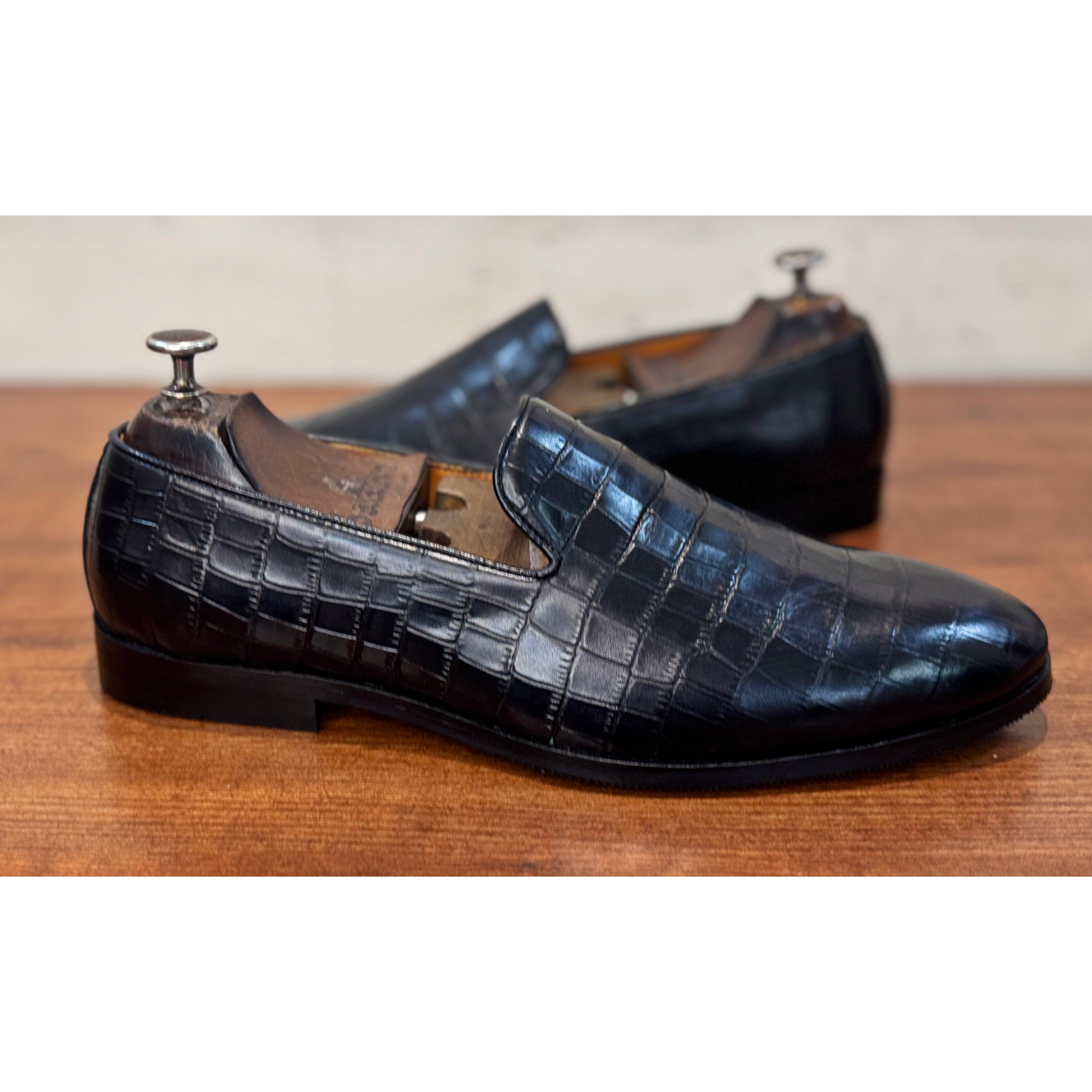 Black Croco Slip-ons