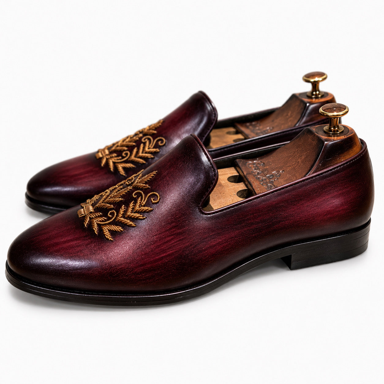 Saalvi Aranya Burgundy Leather Zardosi Loafers