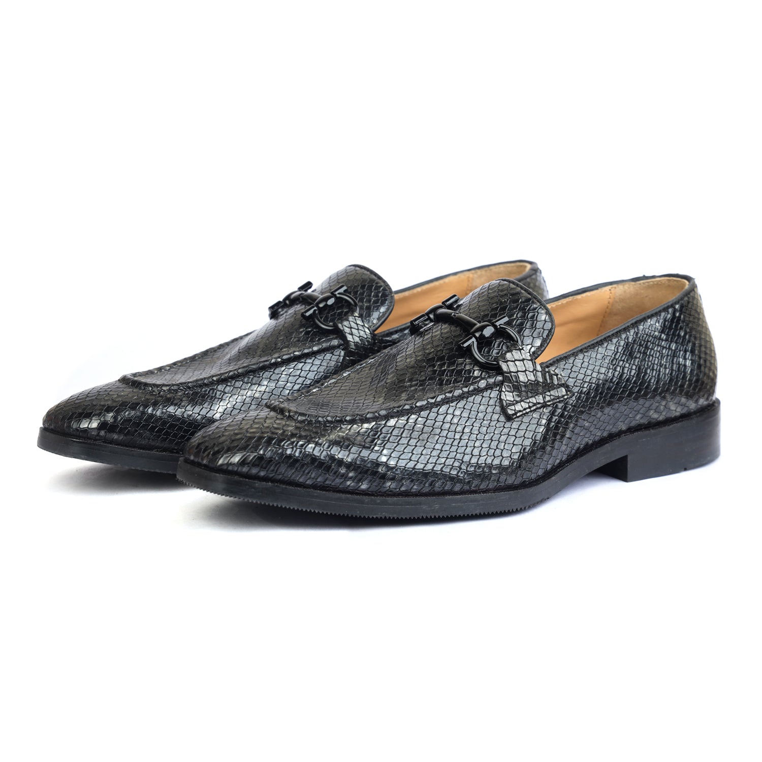 Black Snake Embossed Loafers