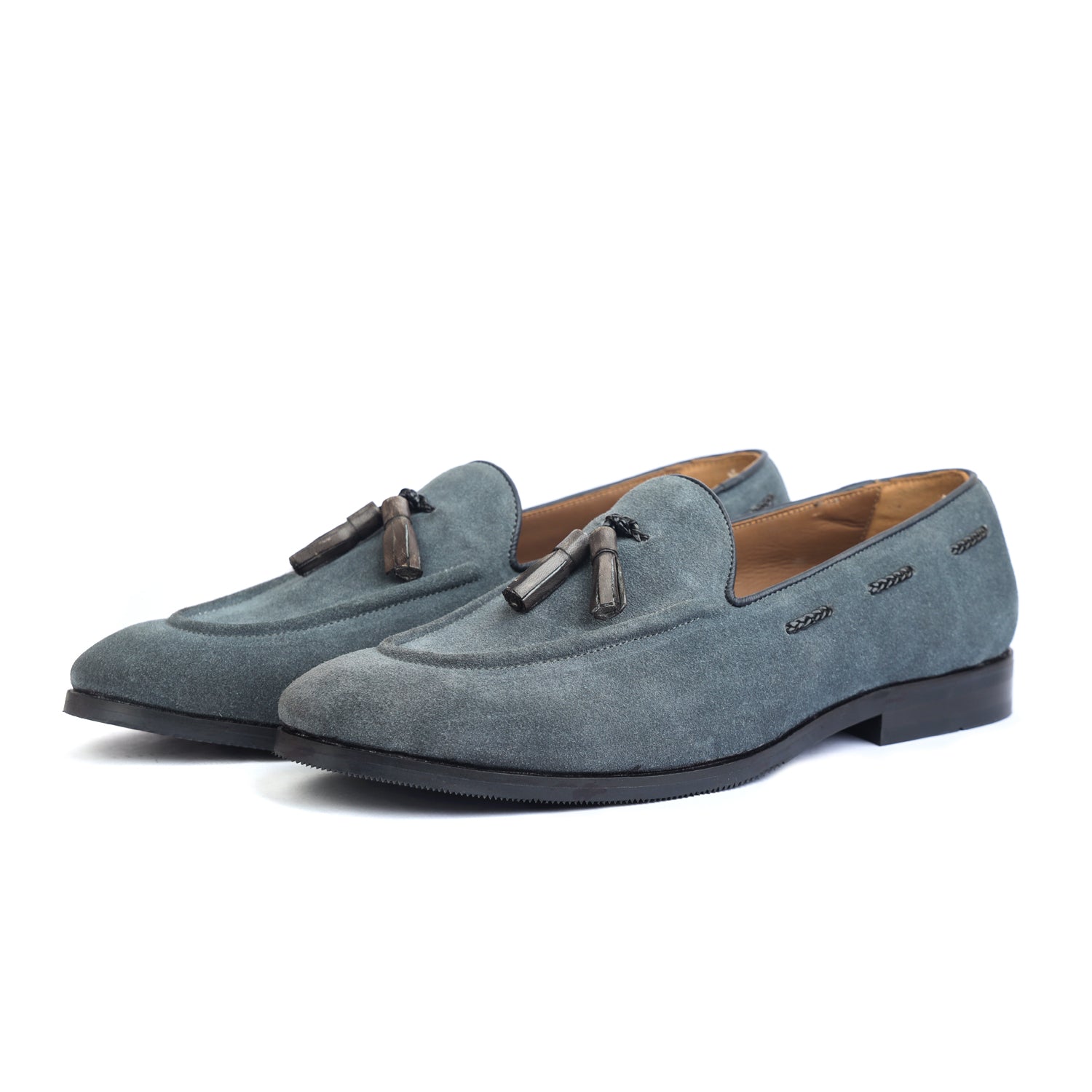 Grey Suede Loafers With Tassels