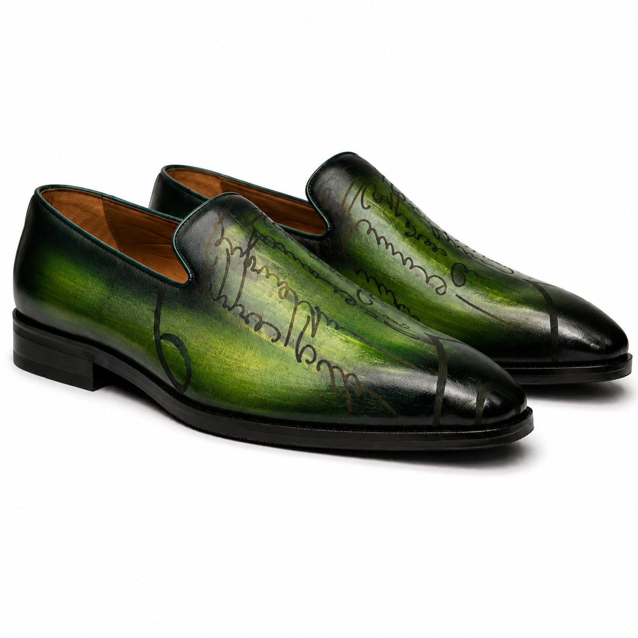 Emerald Script Hand-Painted Leather Loafers