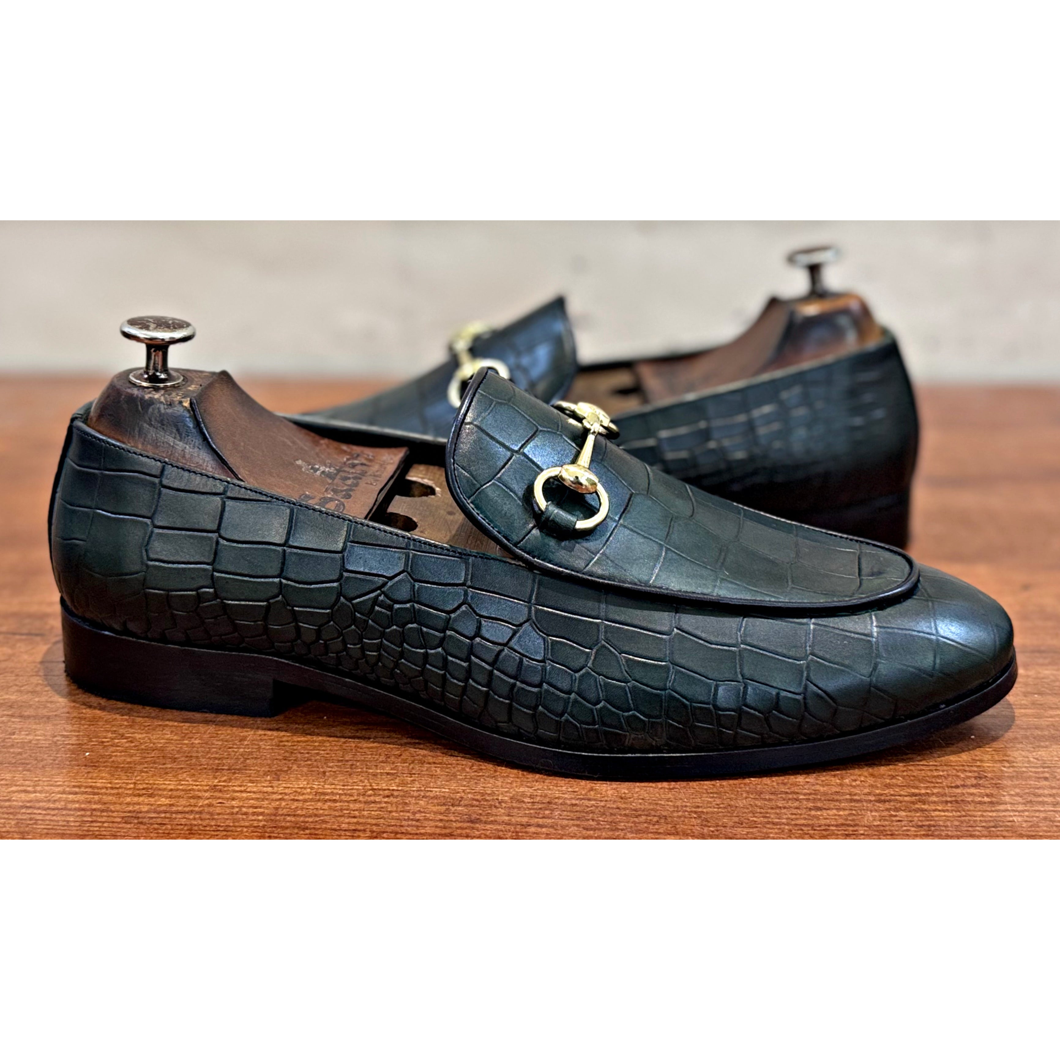 Horsebit Loafers - Croco Green