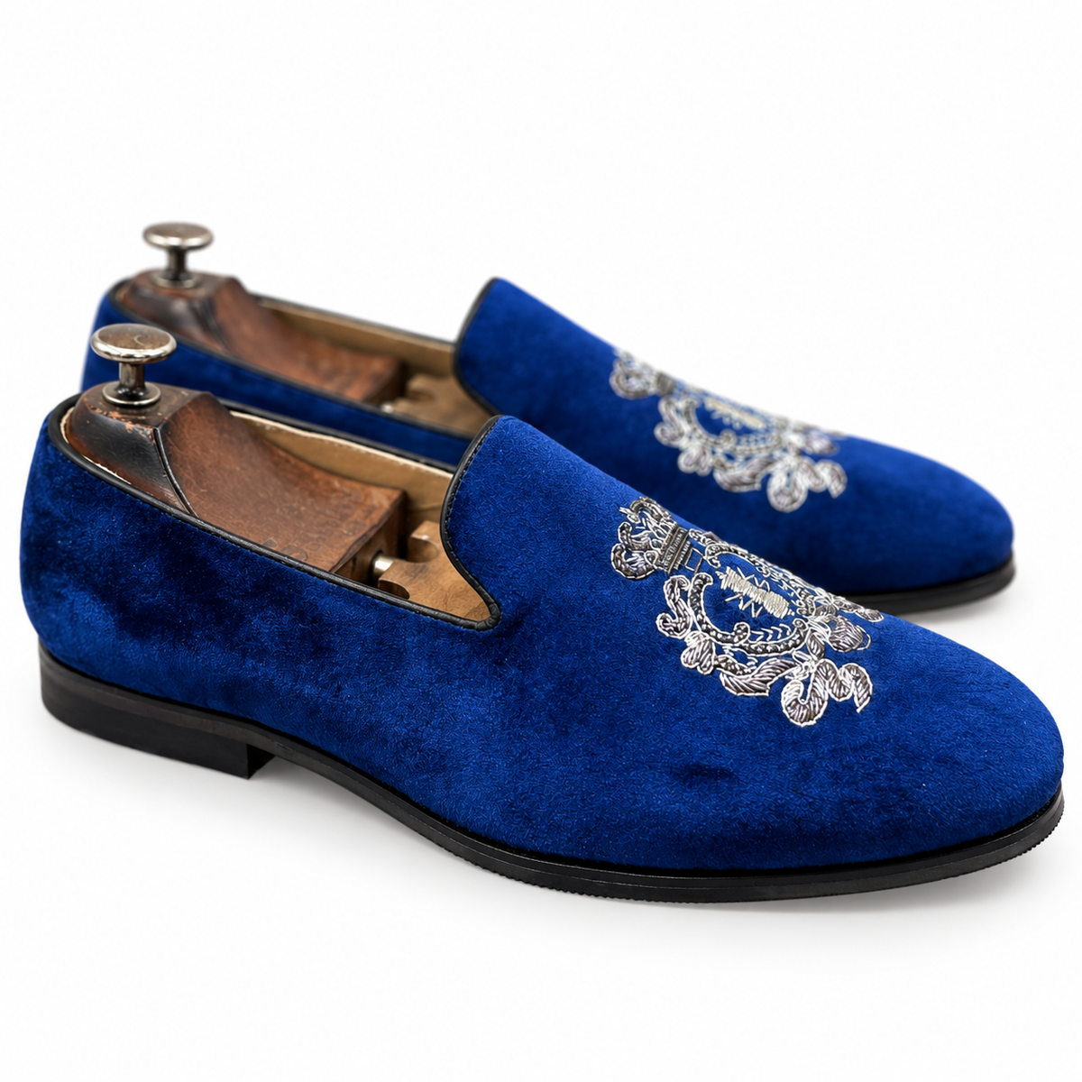 Blue Velvet Embroidery Slipons