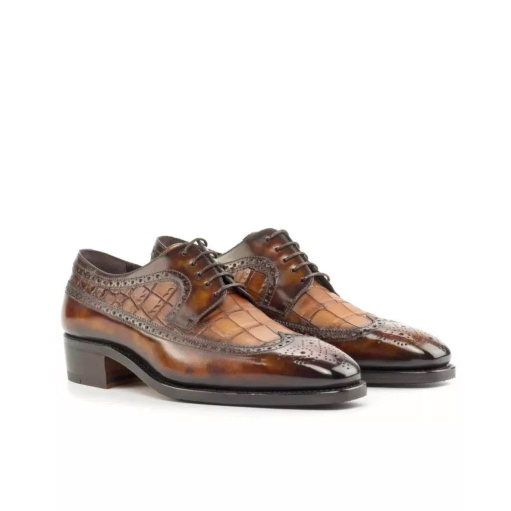 Brown Wingtip Croco Derby