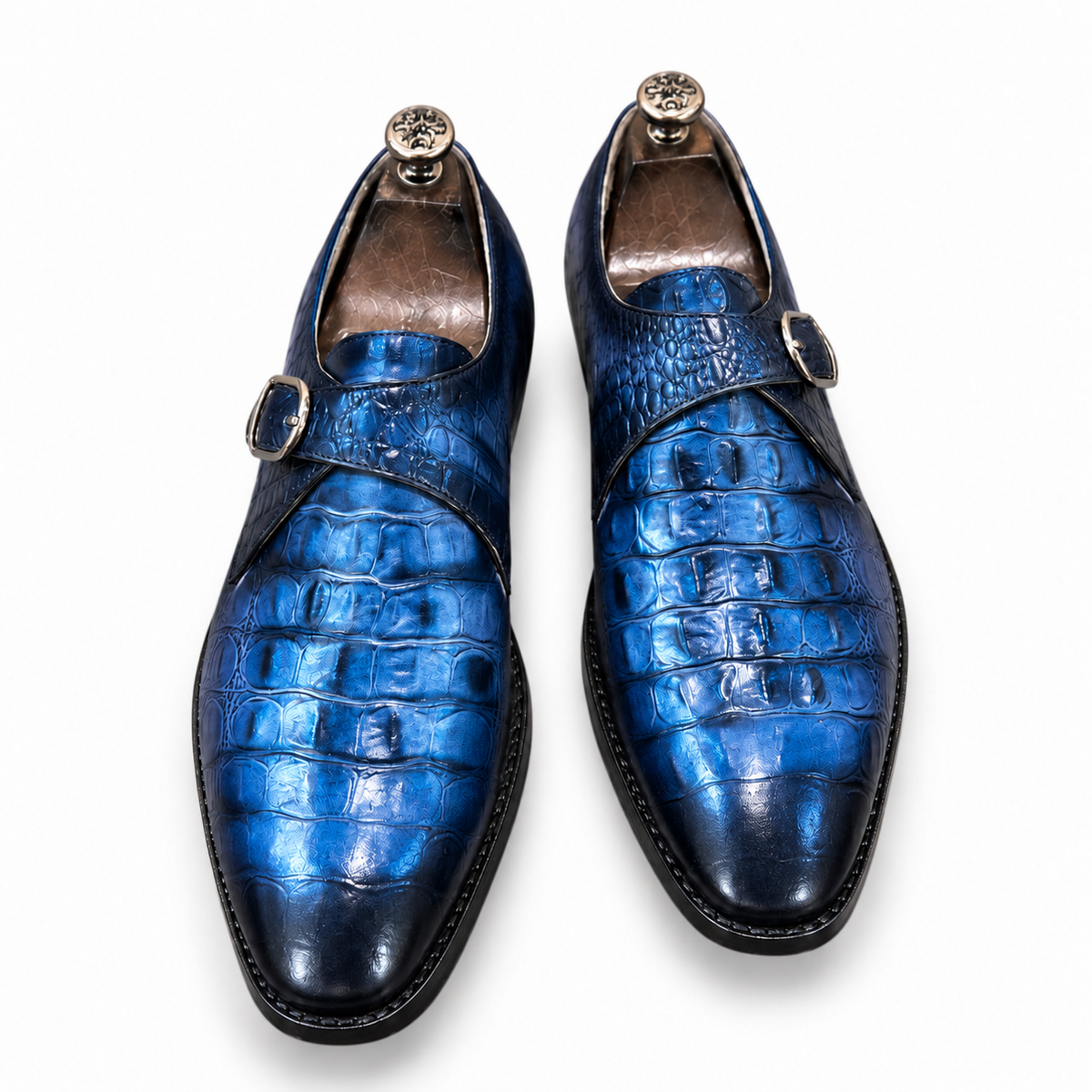Sapphire Blue Croc-Embossed Monk Strap