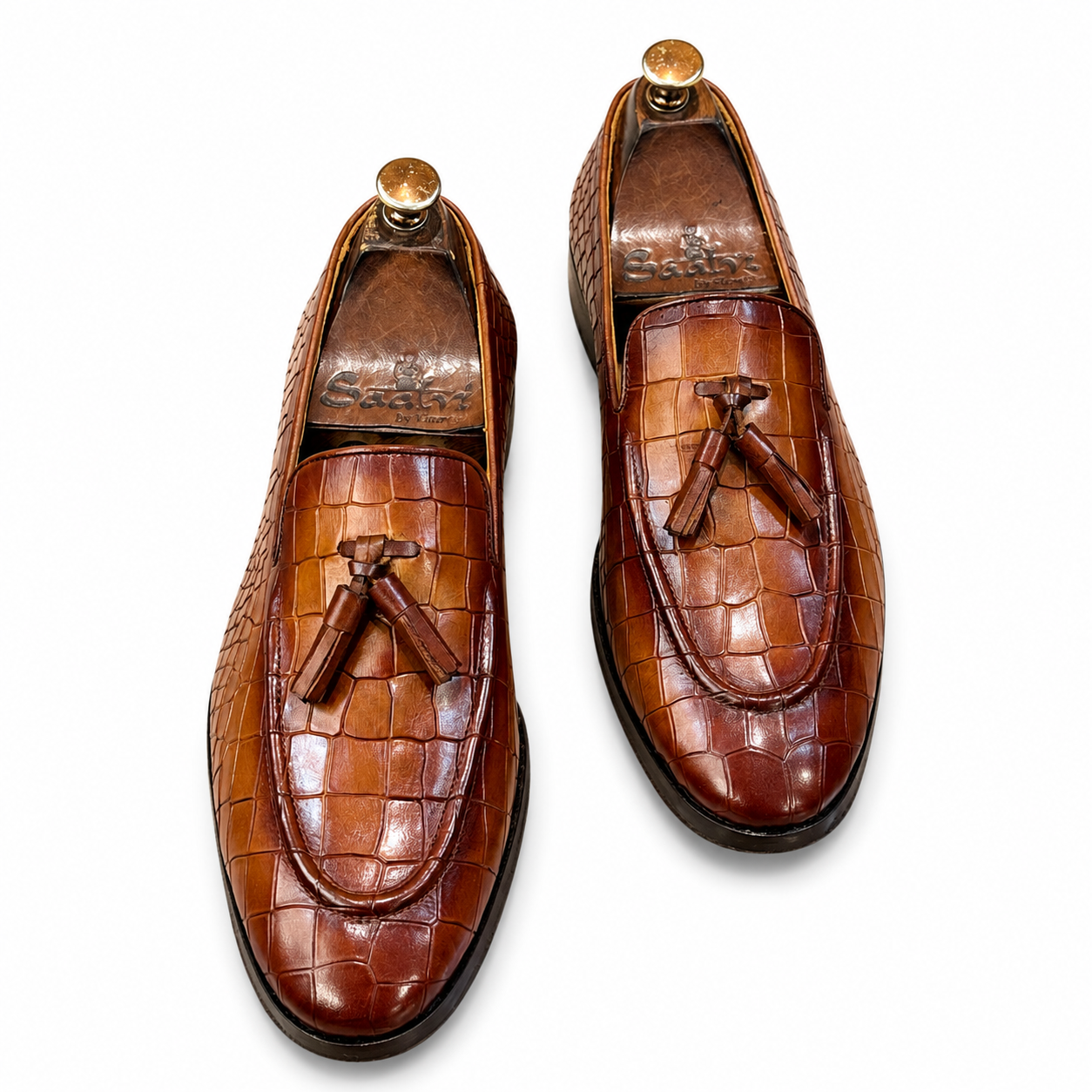 Amber Monarch Croc Tassel Loafers