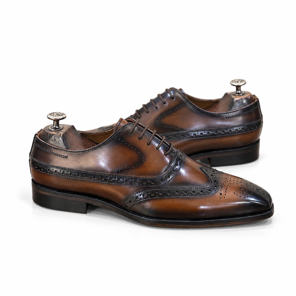 Saalvi Cognac Sovereign Hand-Patina Brogues