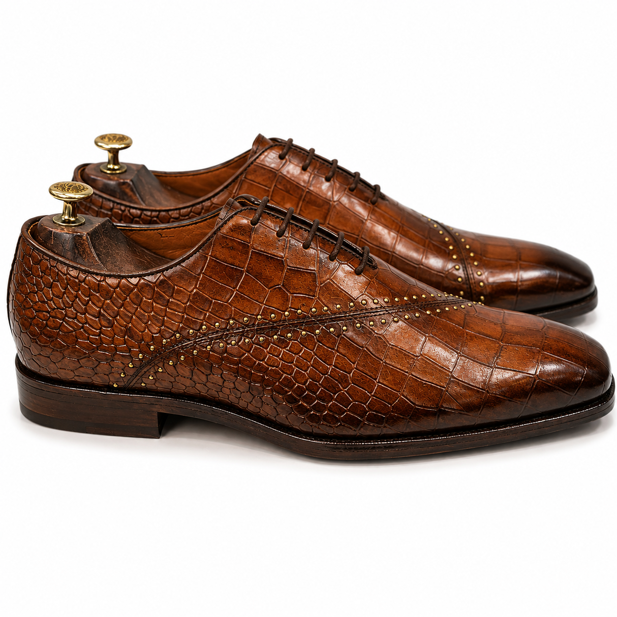 Royal Cognac Croco Studded Oxford Shoes