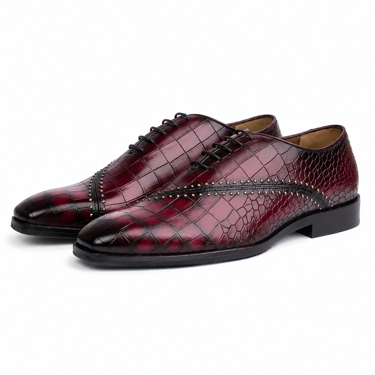 The Bordeaux Sovereign – Croc-Embossed Studded Oxford