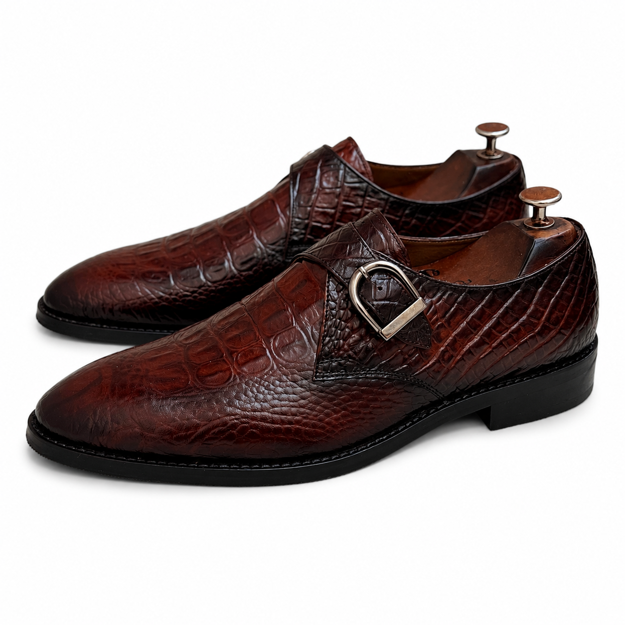 Bordeaux Monarch Croc Monk Straps