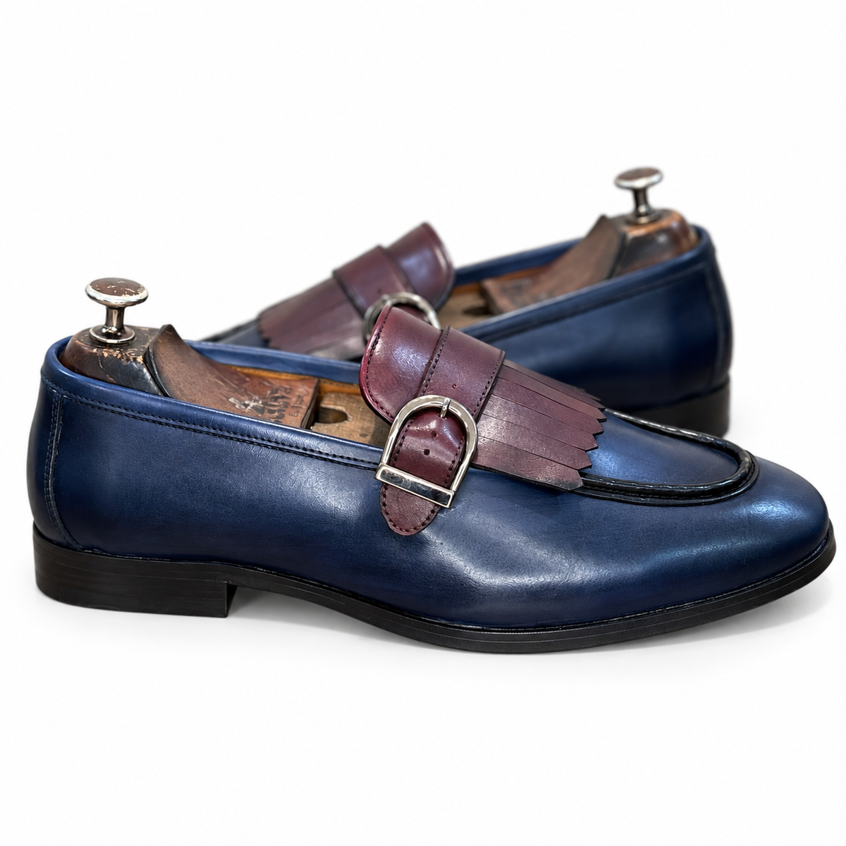 Navy Bordeaux Kiltie Buckle Loafers