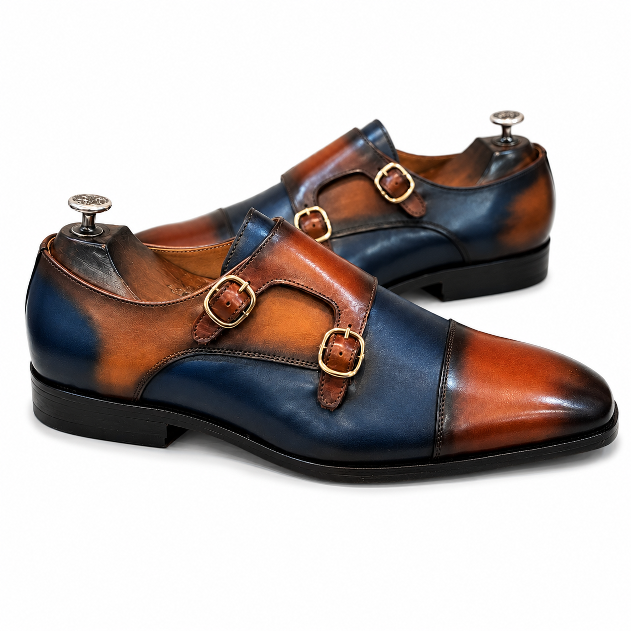 The Belgravia Admiral – Navy & Cognac Double Monk Strap Shoes